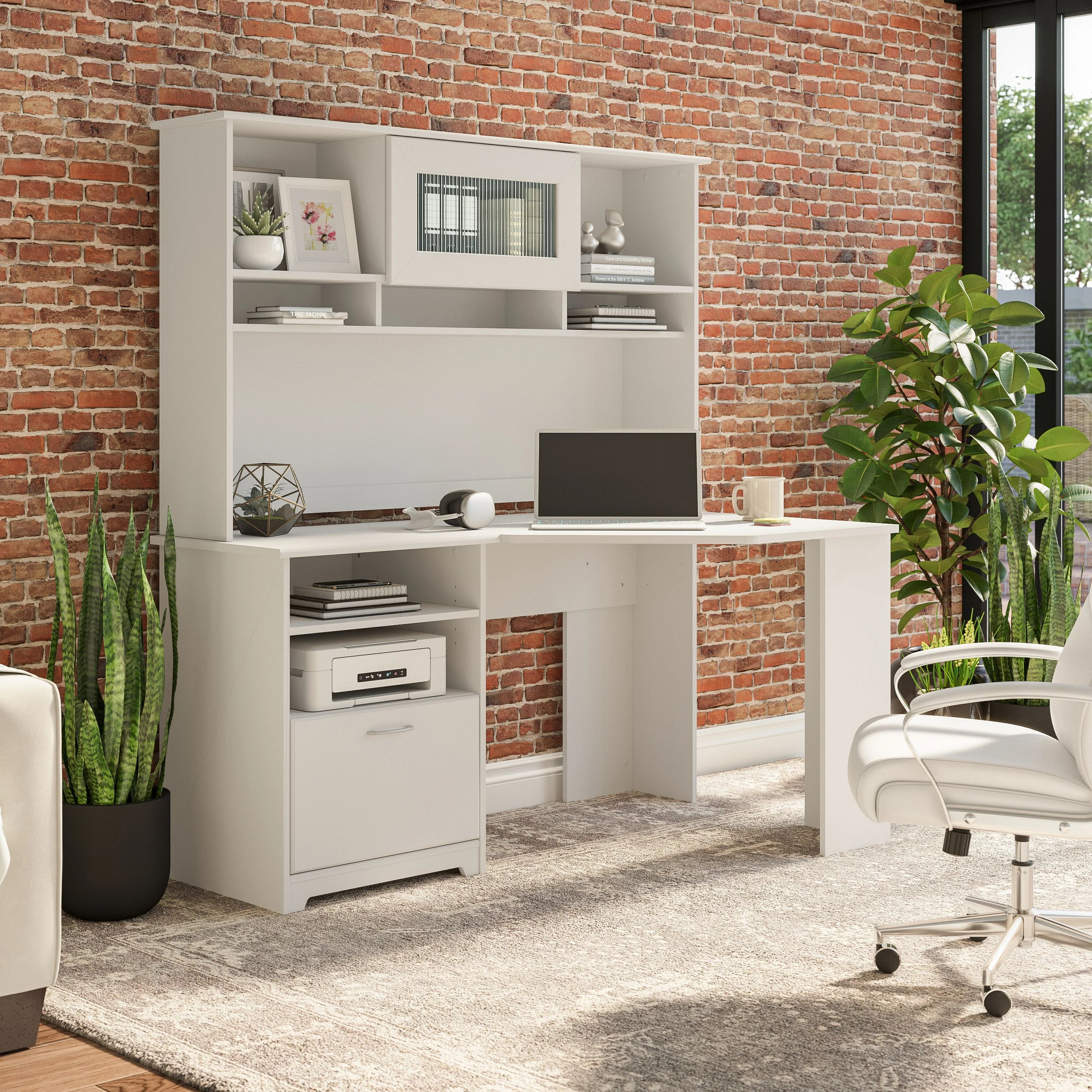 Cabot 60W Corner Desk with Hutch