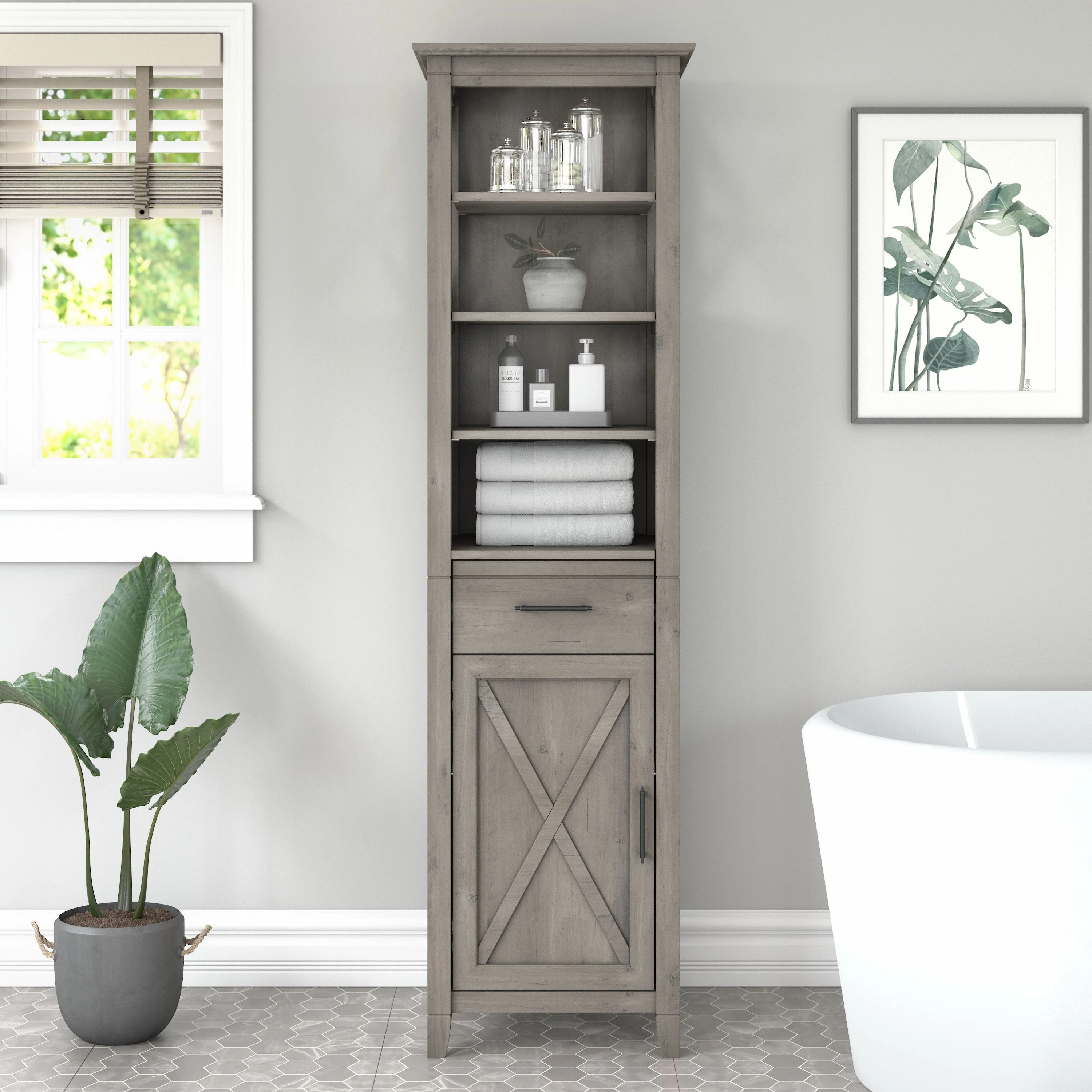 Key West Tall Narrow Bookcase Cabinet