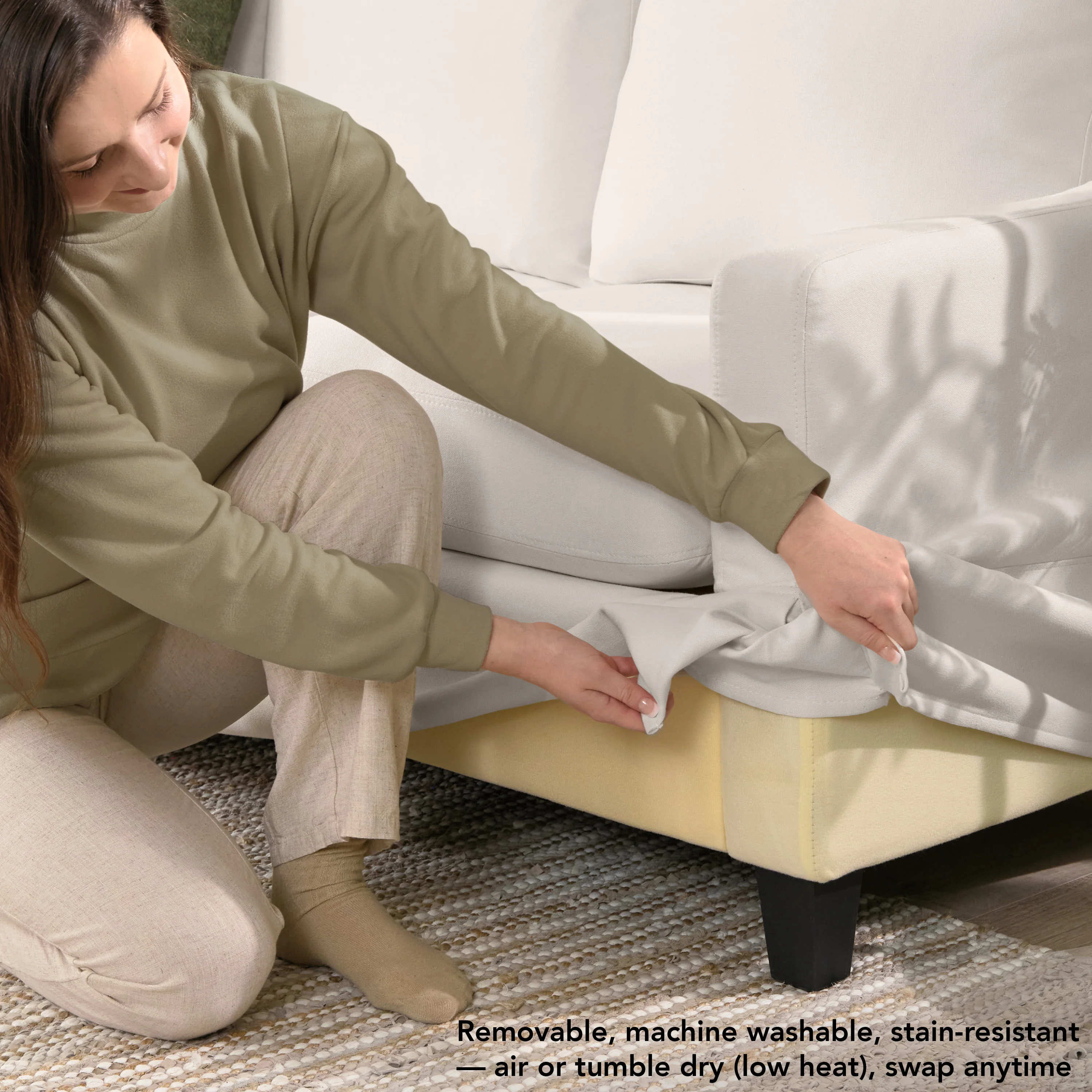 Bush Home Harper 80W Sofa, Swivel Accent Chair, and Storage Ottoman with Slipcovers