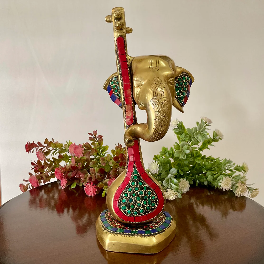 Ganesha With Veena Brass Idol - Ganpati Decorative Statue for Home Decor