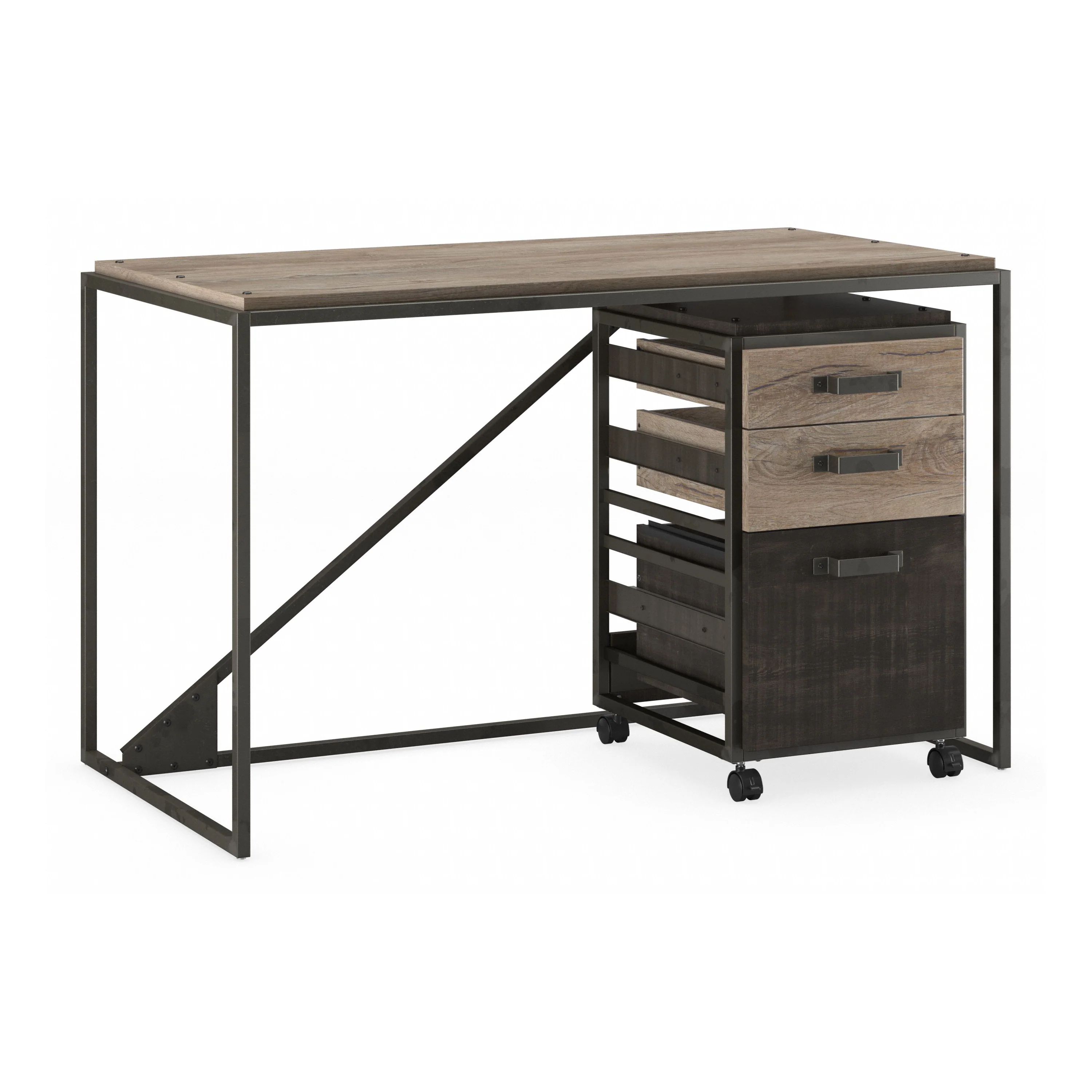 Refinery 50W Industrial Desk with 3 Drawer Mobile File Cabinet