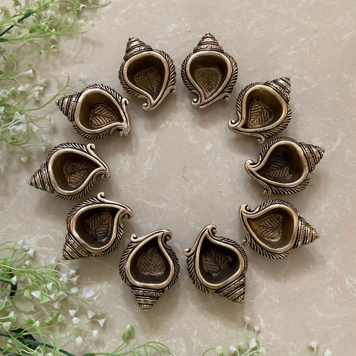 Small Shank Diya  (Set of 10) - Handmade Brass lamp - Decorative