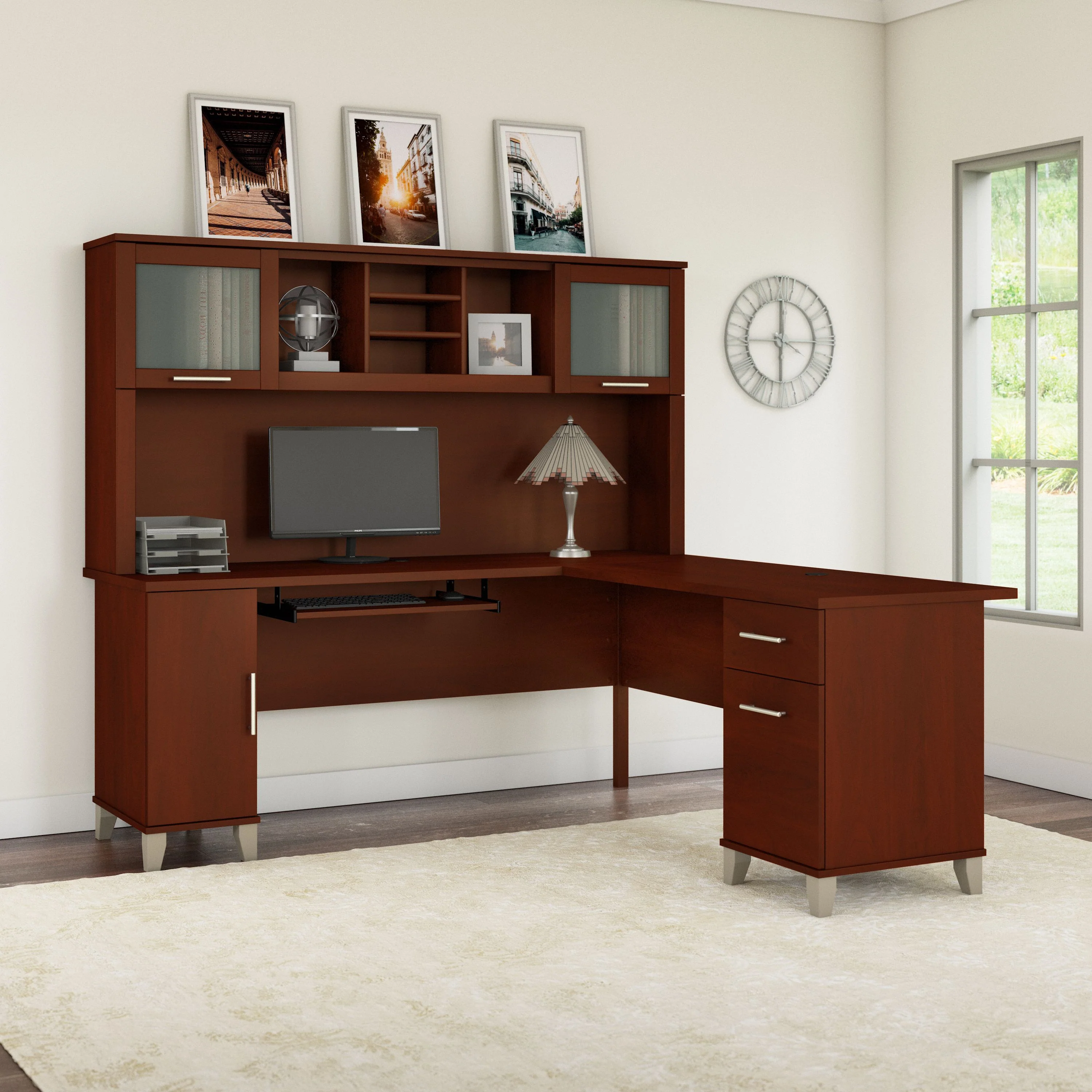 Somerset 72W L Shaped Desk with Hutch