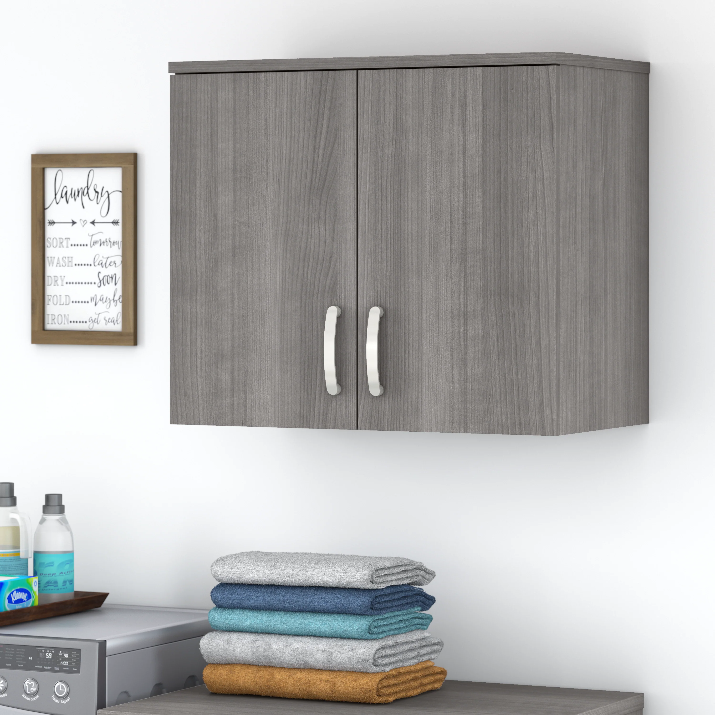 Universal Laundry Room Wall Cabinet with Doors and Shelves
