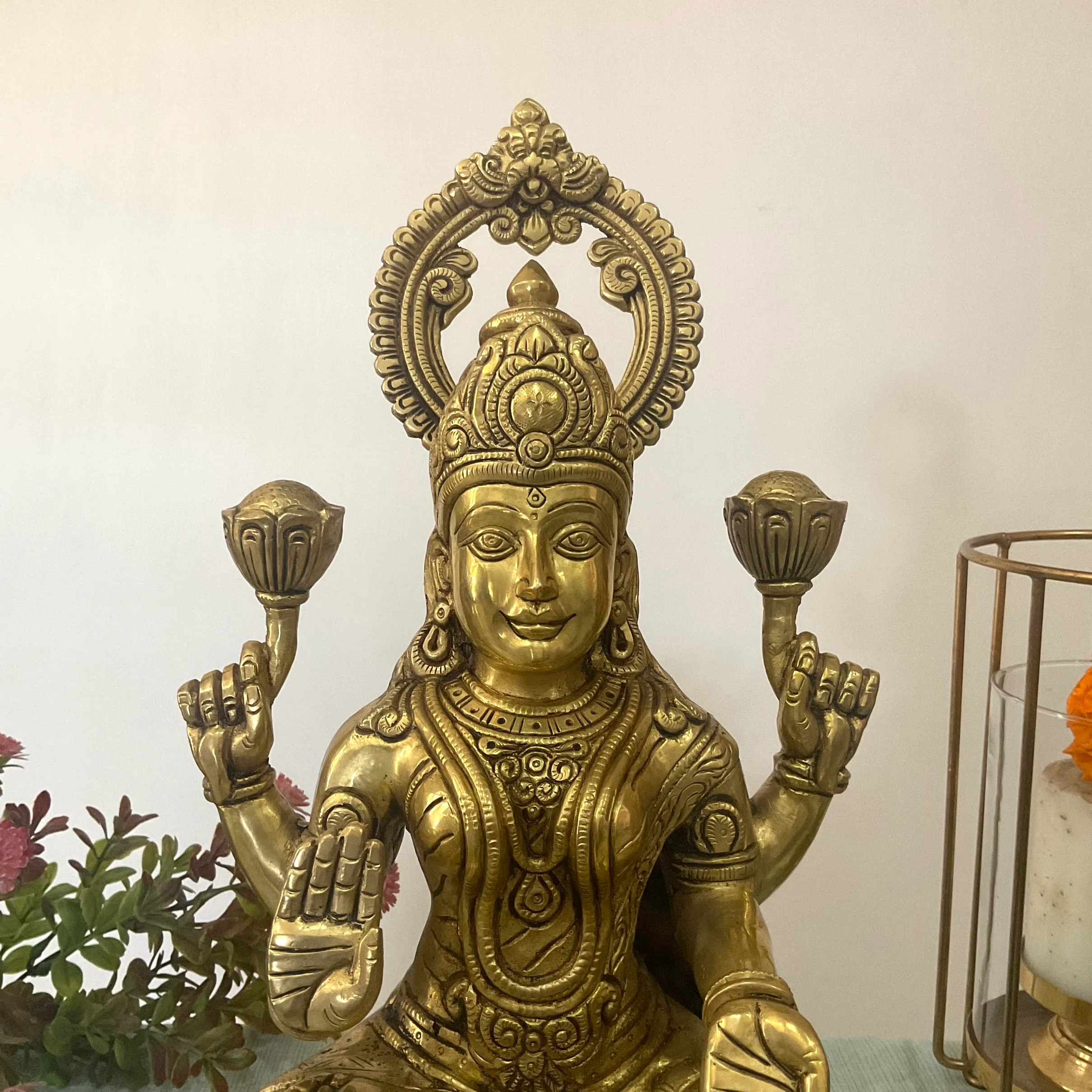 14 Inch Goddess Lakshmi Brass Idol - Goddess of Fortune, Wealth, Prosperity - Pooja Statue