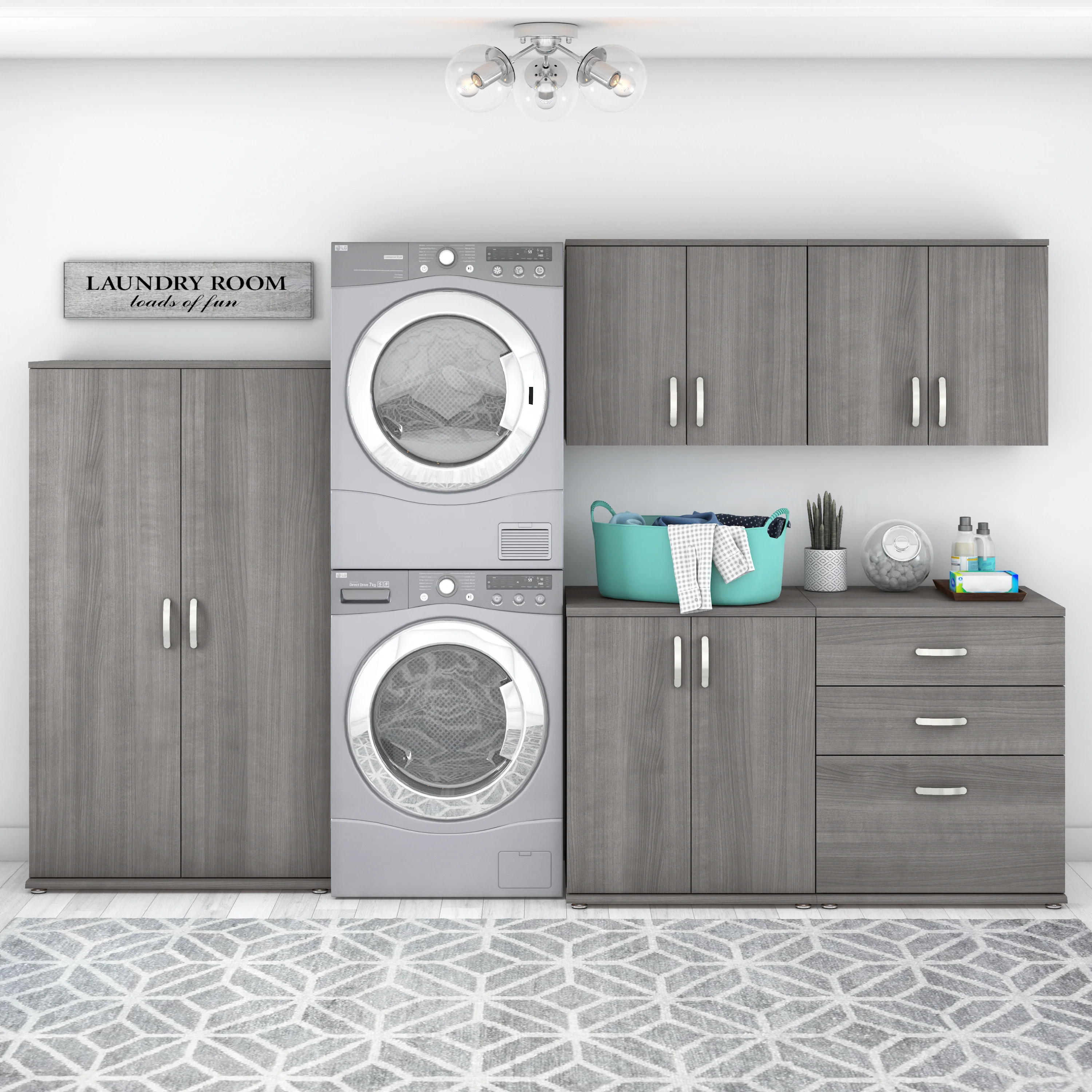 Universal 5 Piece Modular Laundry Room Storage Set with Floor and Wall Cabinets