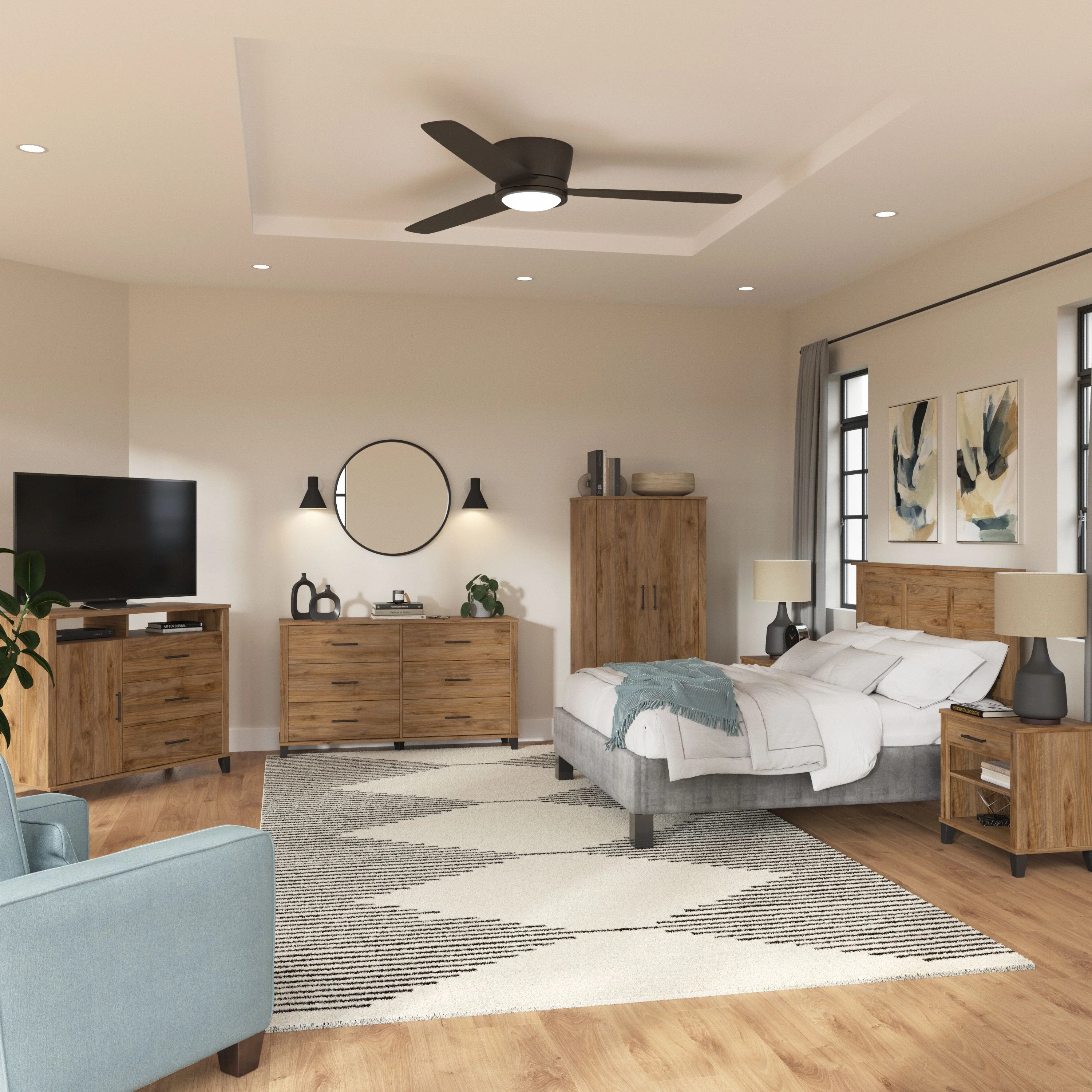 Somerset 6 Piece Bedroom Set with Full/Queen Size Headboard and Storage