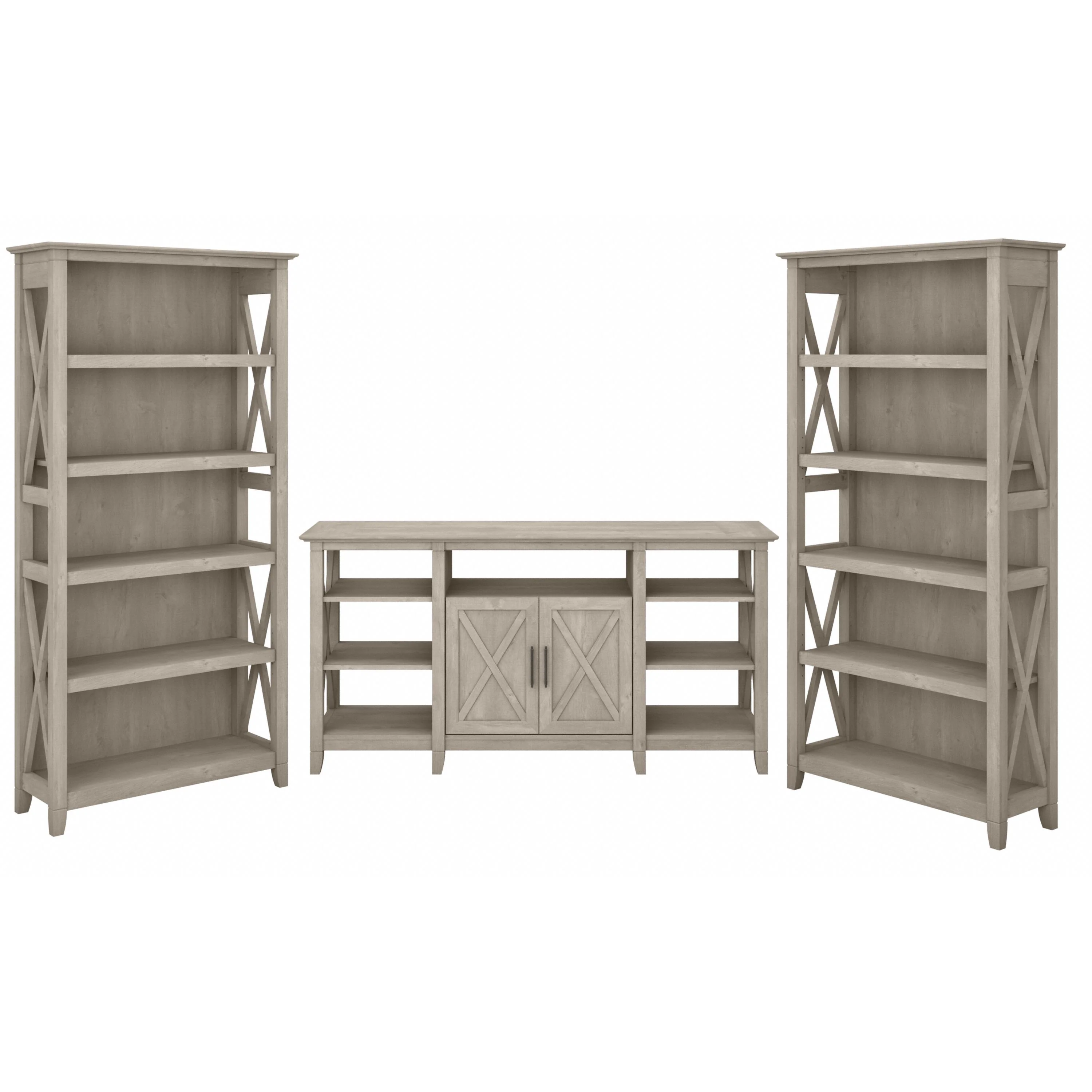 Key West Tall TV Stand with Set of 2 Bookcases