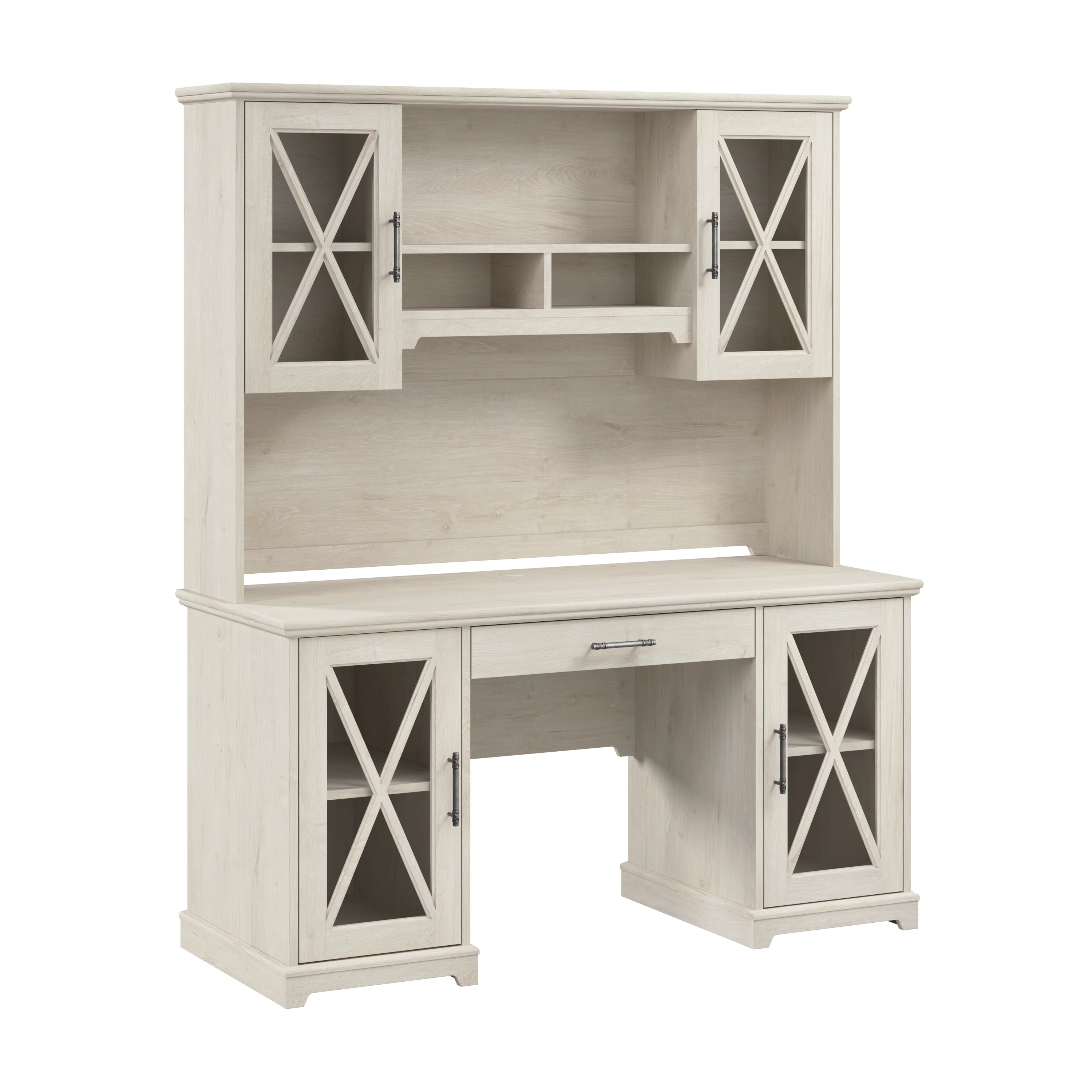 Lennox 60W Farmhouse Desk with Hutch and Keyboard Tray