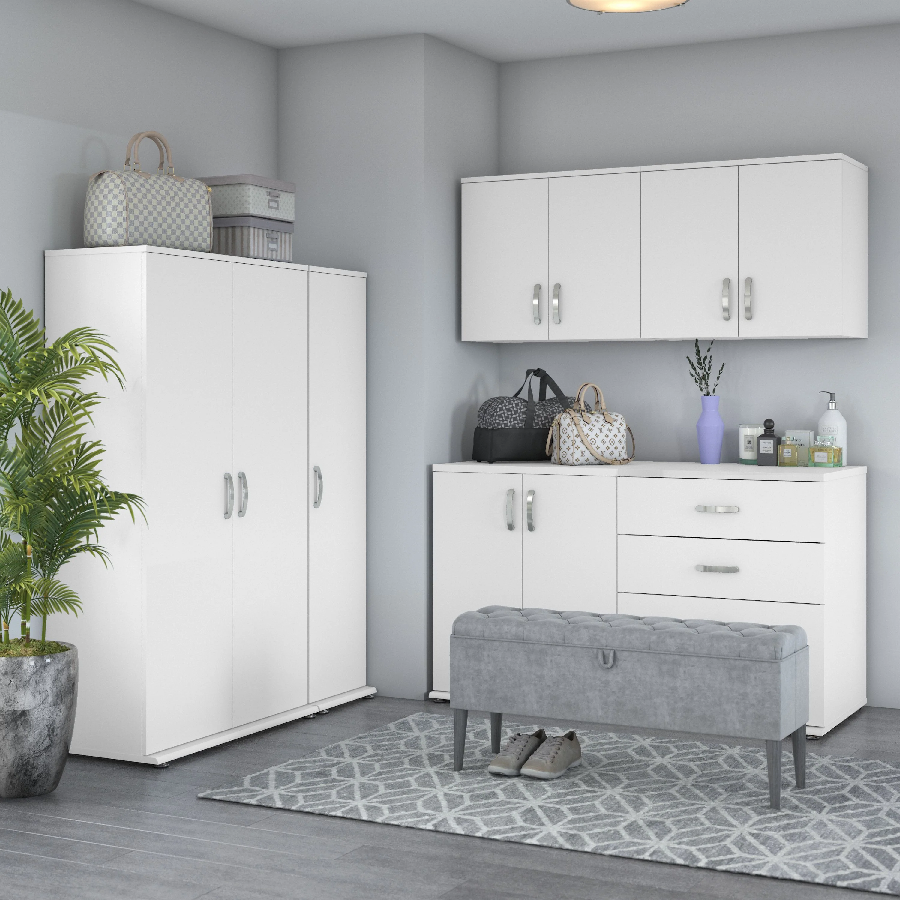 Universal 6 Piece Modular Closet Storage Set with Floor and Wall Cabinets