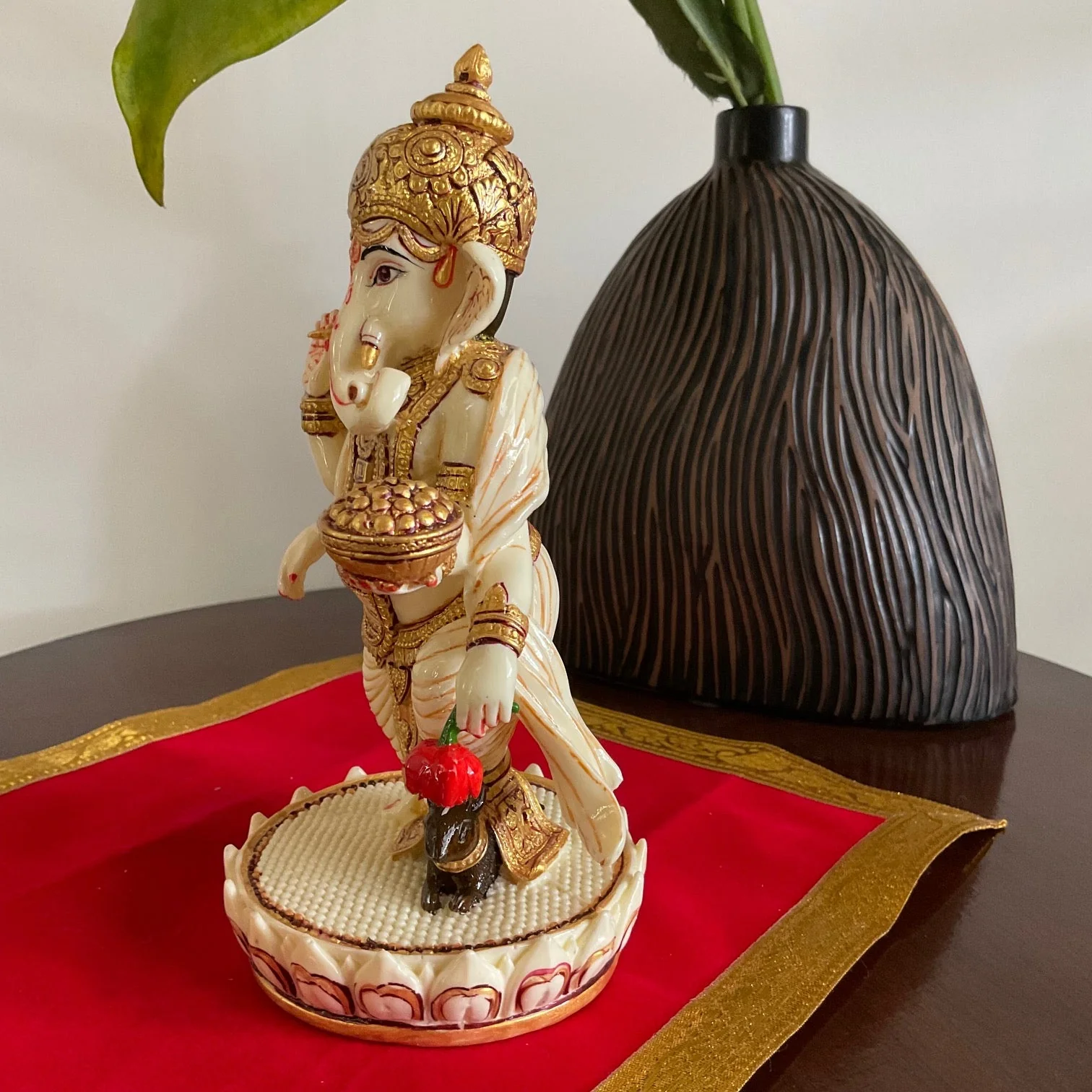 Standing Ganesha Marble Dust & Resin Idol -  Hindu God Statue - Decorative Murti