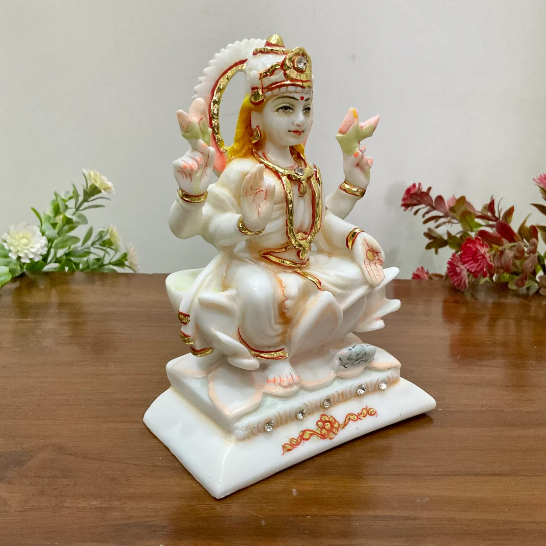 6 Inches Lakshmi Ganesha Marble Dust & Resin Idol - Hindu God Statue - Decorative Murti