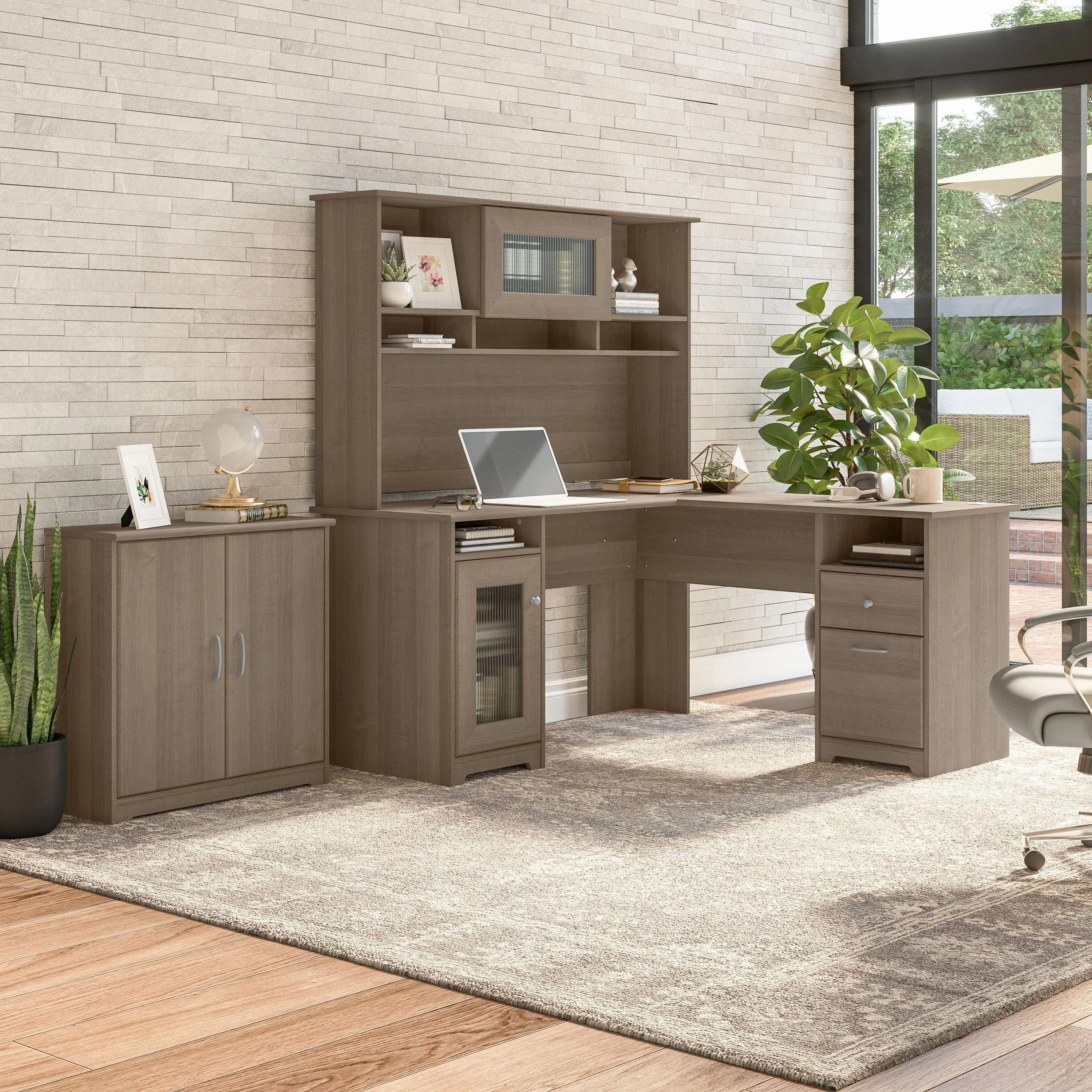 Cabot 60W L Shaped Computer Desk with Hutch and Small Storage Cabinet