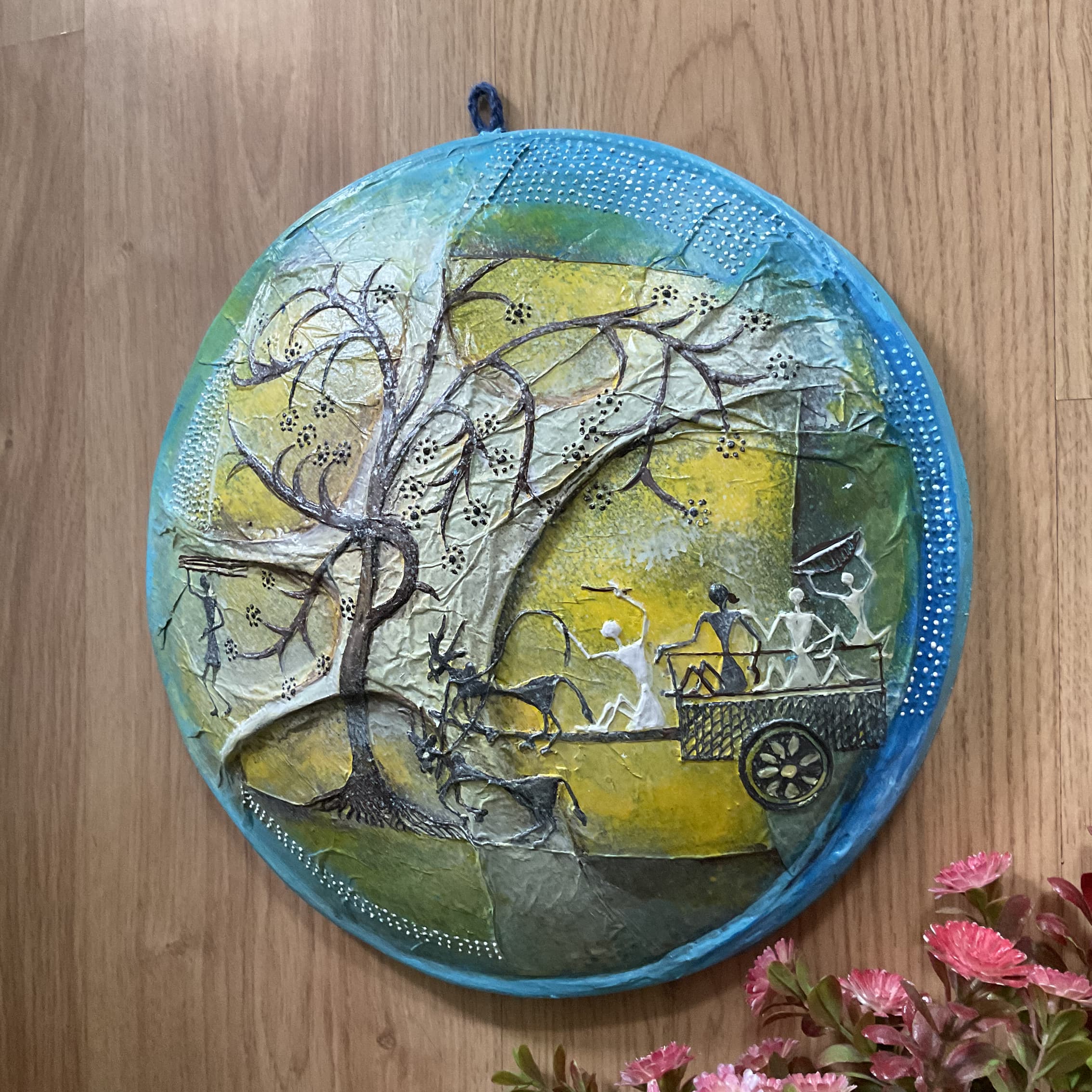 Worli Art Handmade 3D Embossed Round Frame