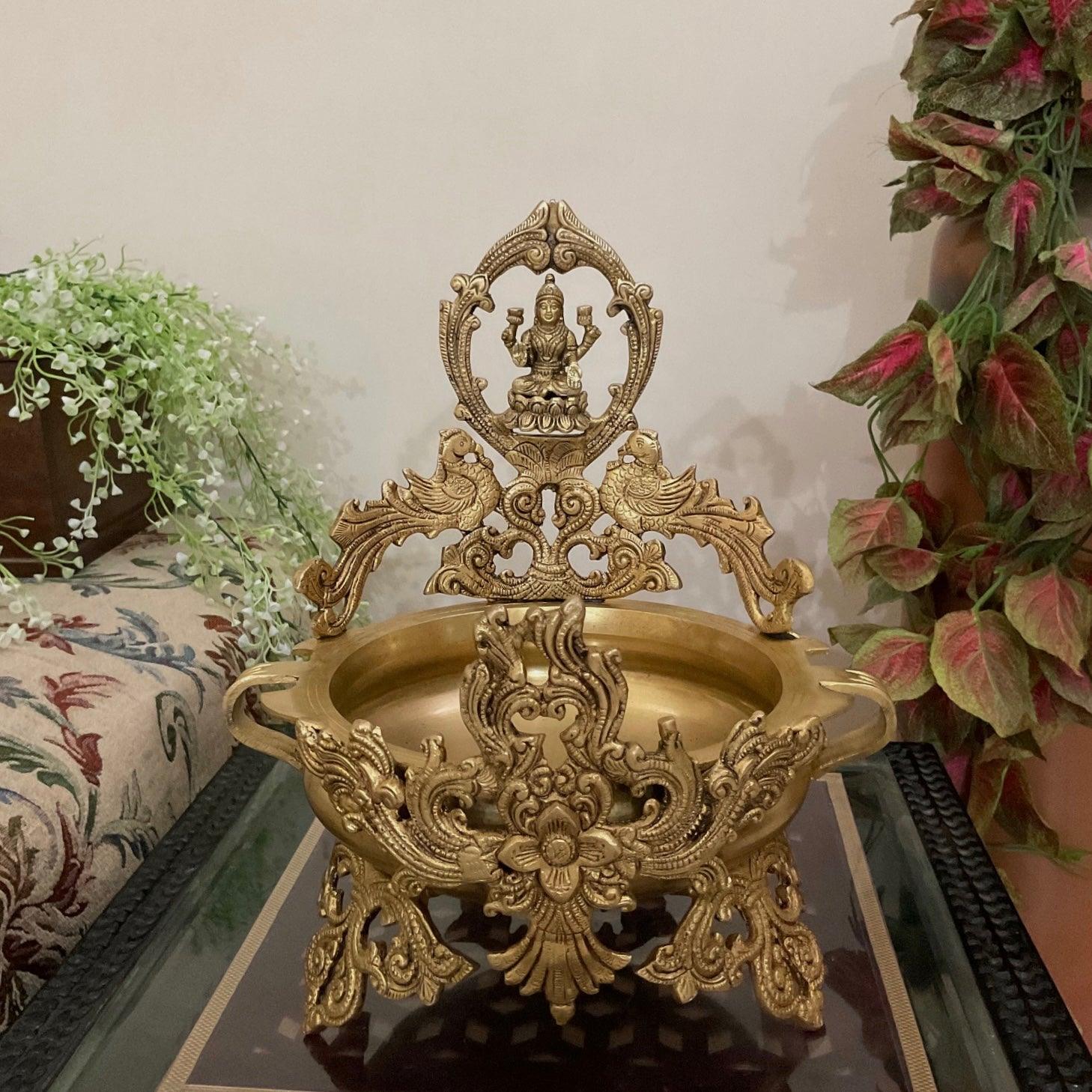 Decorative Brass Urli Bowl With Goddess Lakshmi