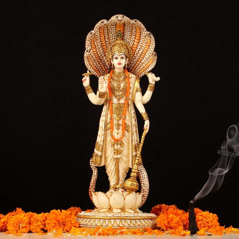Lord Vishnu Marble Dust and Resin Idol - Decorative Home Decor