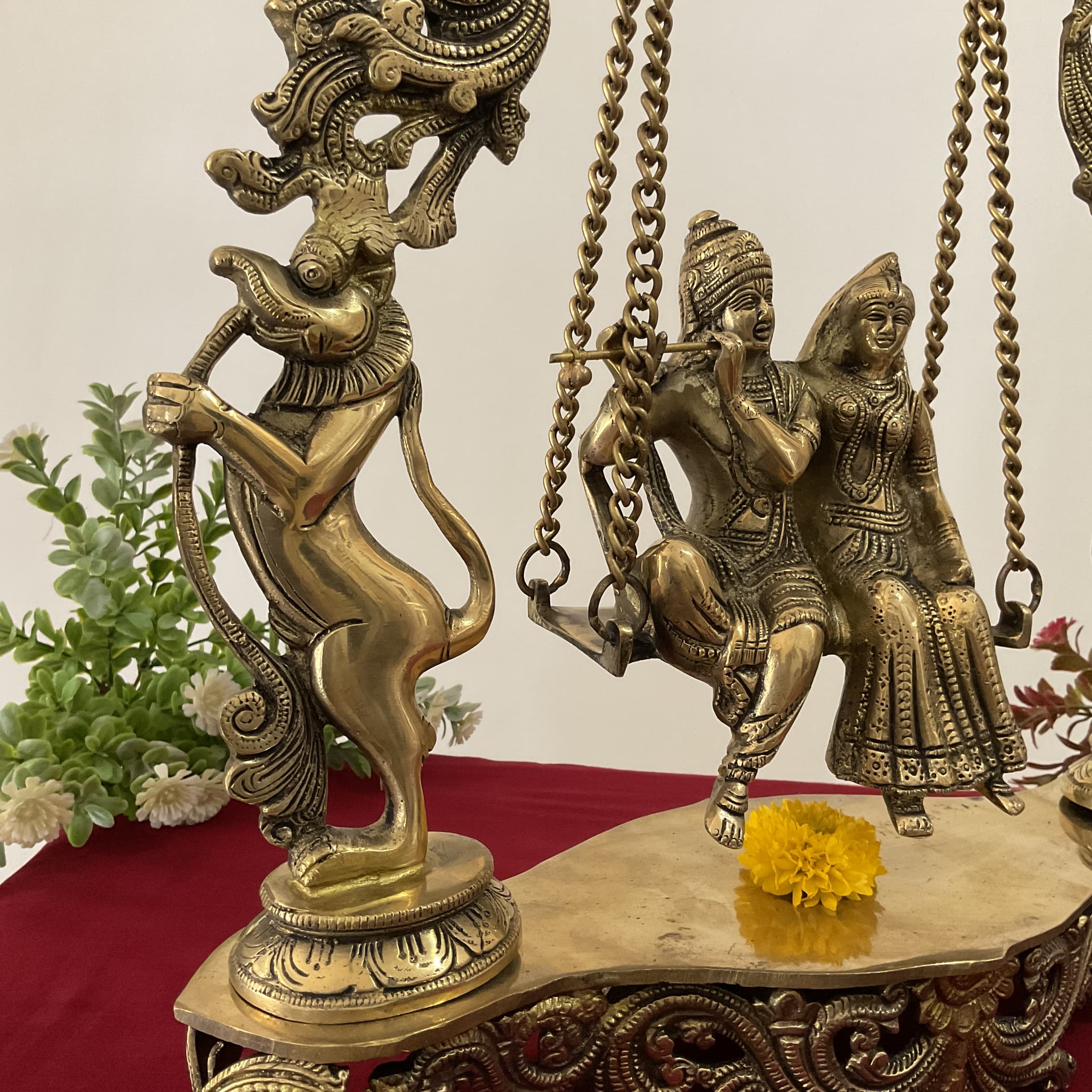 Radha Krishna Swing Brass Idol - Krishna Statue For Home Decor