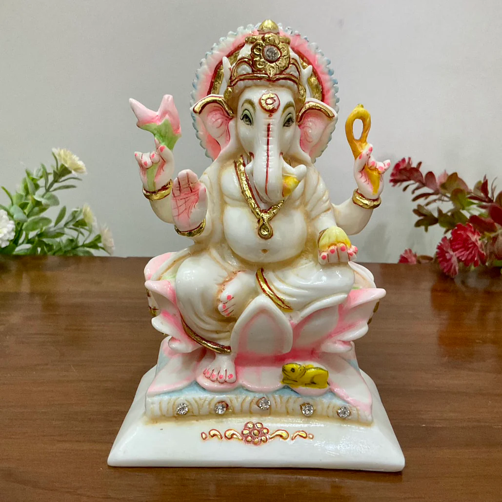6 Inches Lakshmi Ganesha Marble Dust & Resin Idol - Hindu God Statue - Decorative Murti