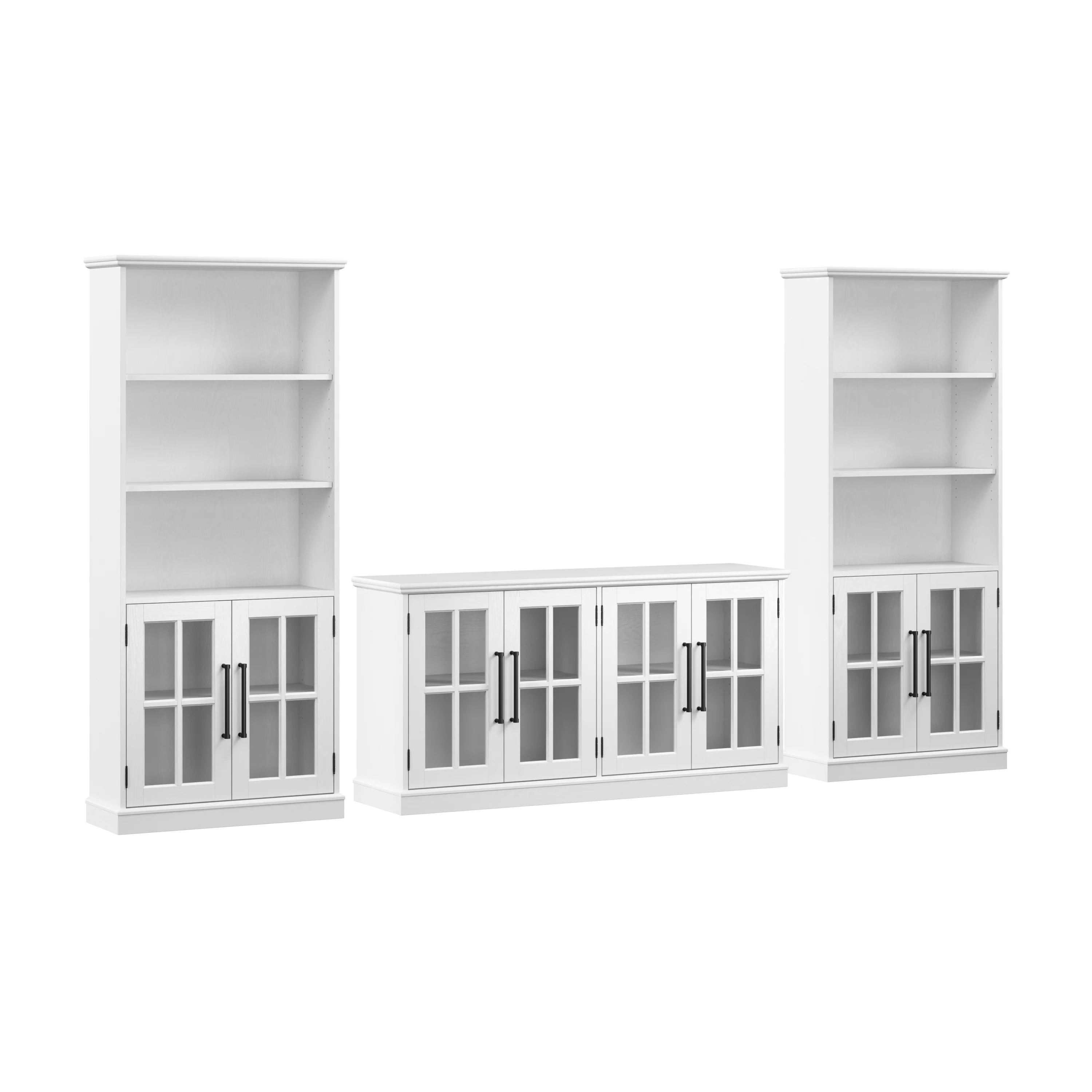 Westbrook 60W TV Stand for 75 Inch TV and Bookcases with Glass Doors