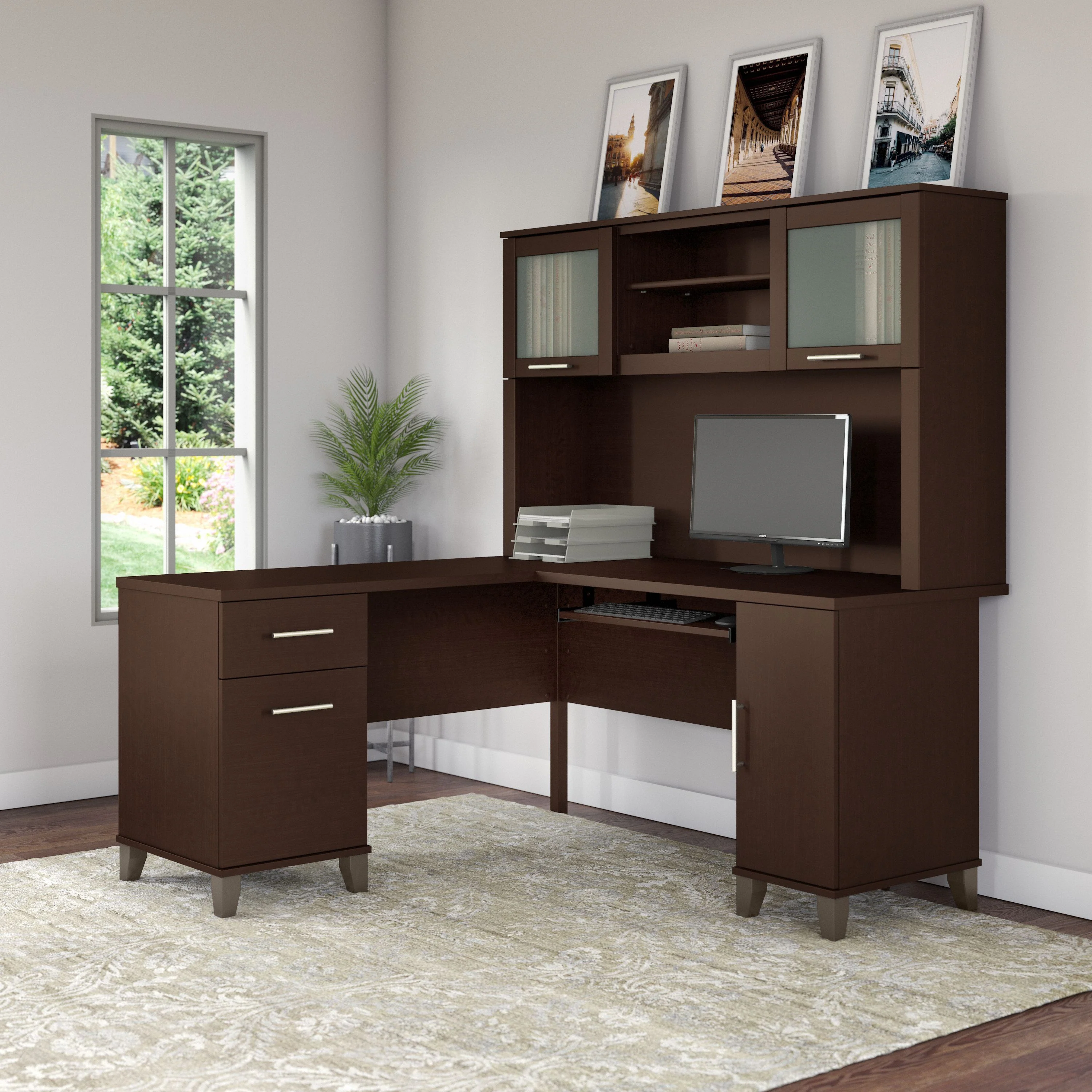 Somerset 60W L Shaped Desk with Hutch