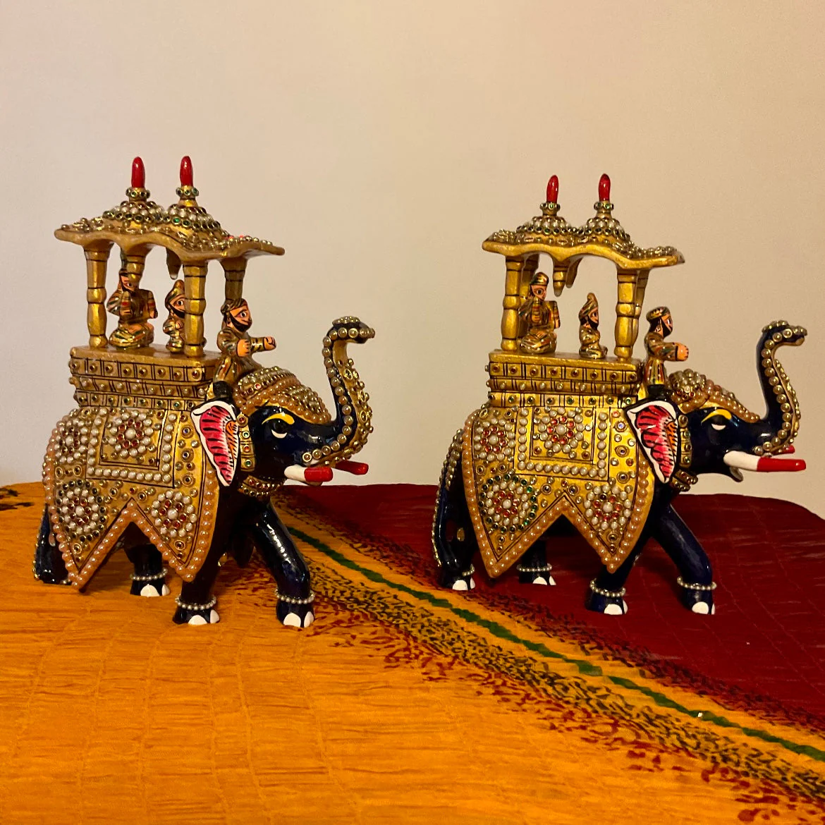 Meenakari Decorative Metallic Ambari Elephant (Set of 2) - Animal Decor