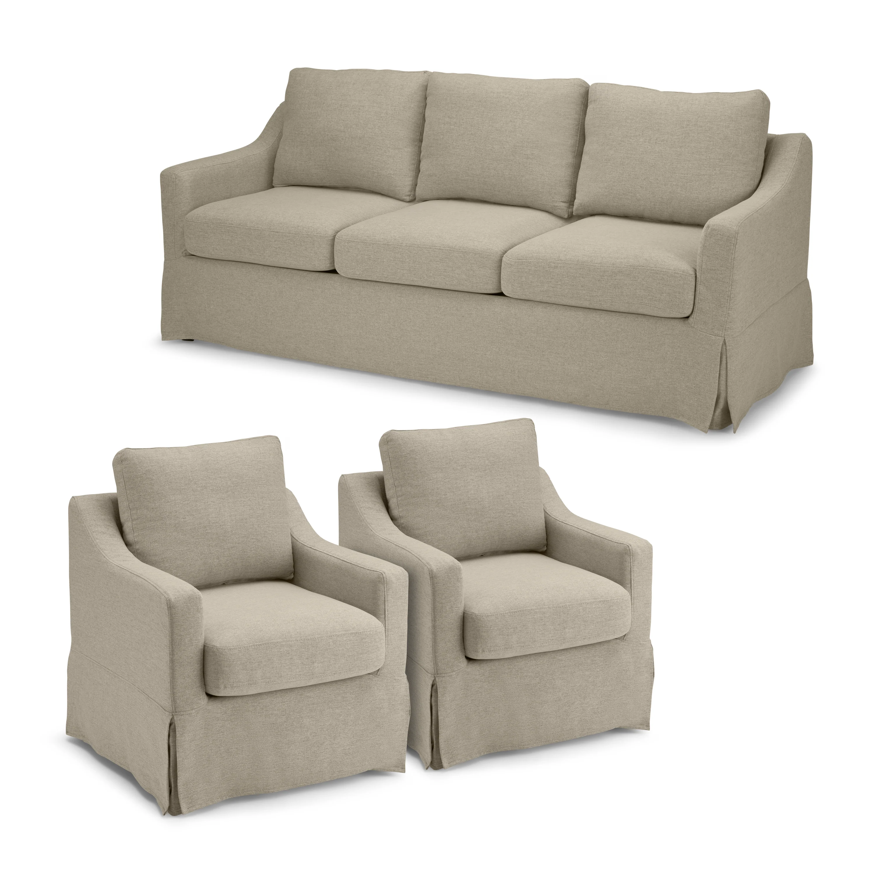Bush Home Harper 80W Sofa and 2 Swivel Accent Chairs with Slipcovers