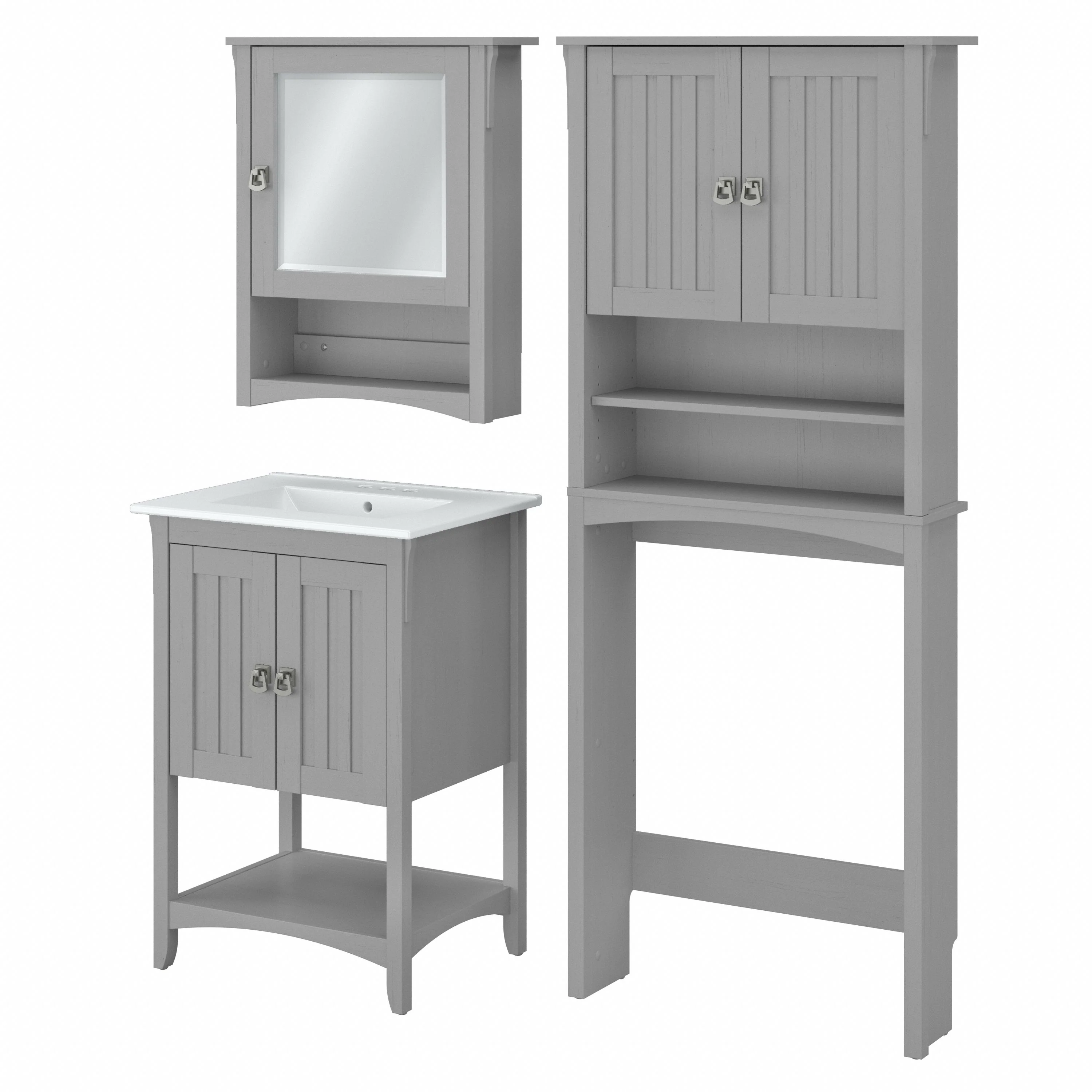 Salinas 24W Bathroom Vanity Sink with Mirror and Over The Toilet Storage Cabinet