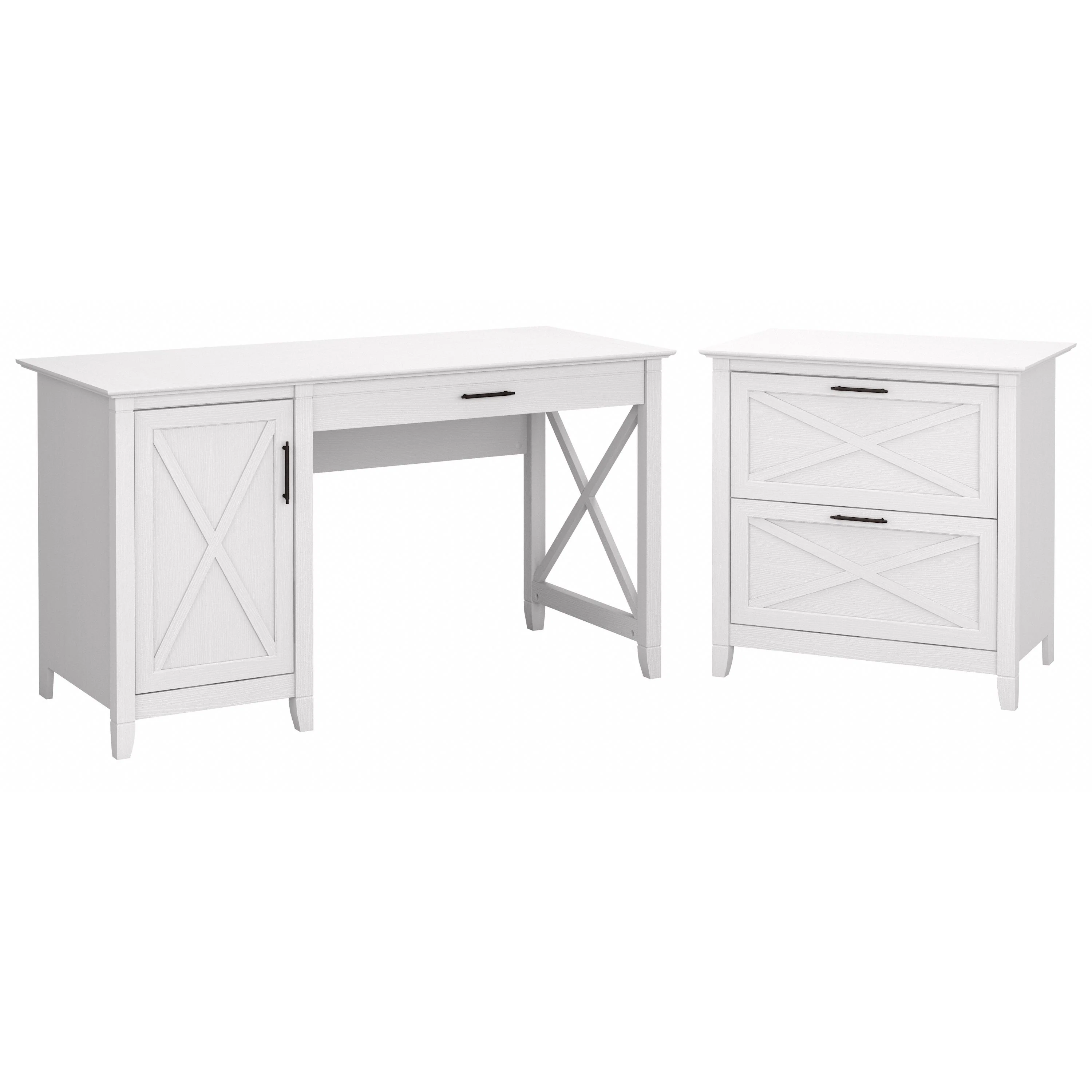 Key West 54W Computer Desk with Storage and 2 Drawer Lateral File Cabinet