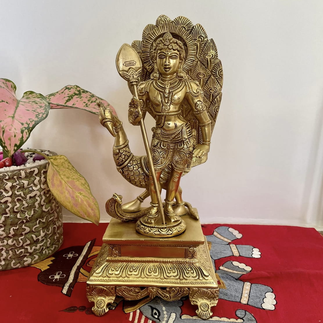 12 Inches Lord Murugan Swamy Kartikeya Brass Idol - Decorative Figurine
