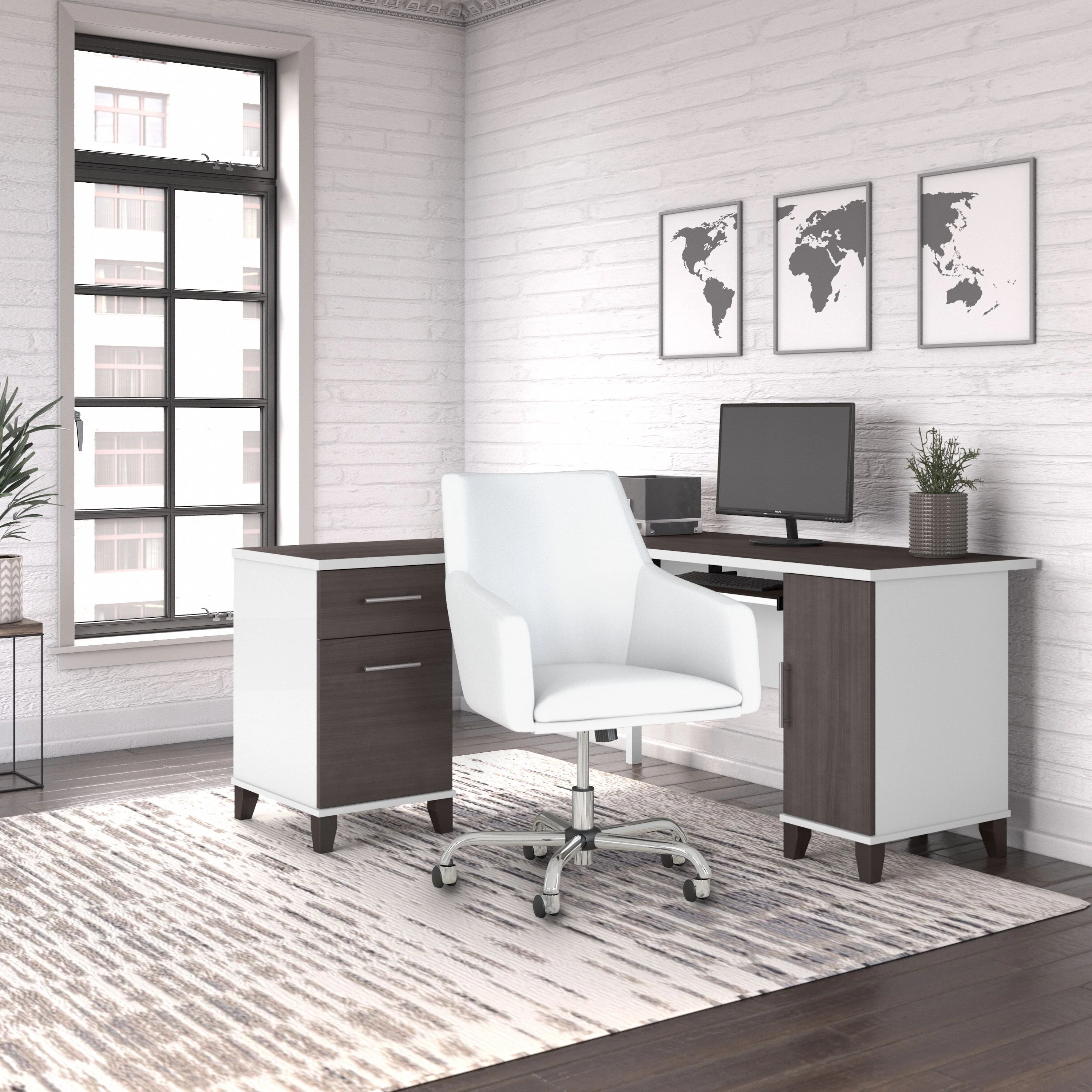 Somerset 60W L Shaped Desk with Mid Back Leather Box Chair