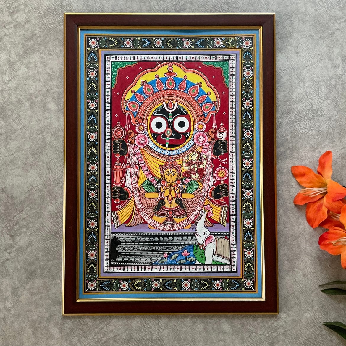 Lord Jagannathji With Garuda Pattachitra Painting - Handpainted Wall Decor