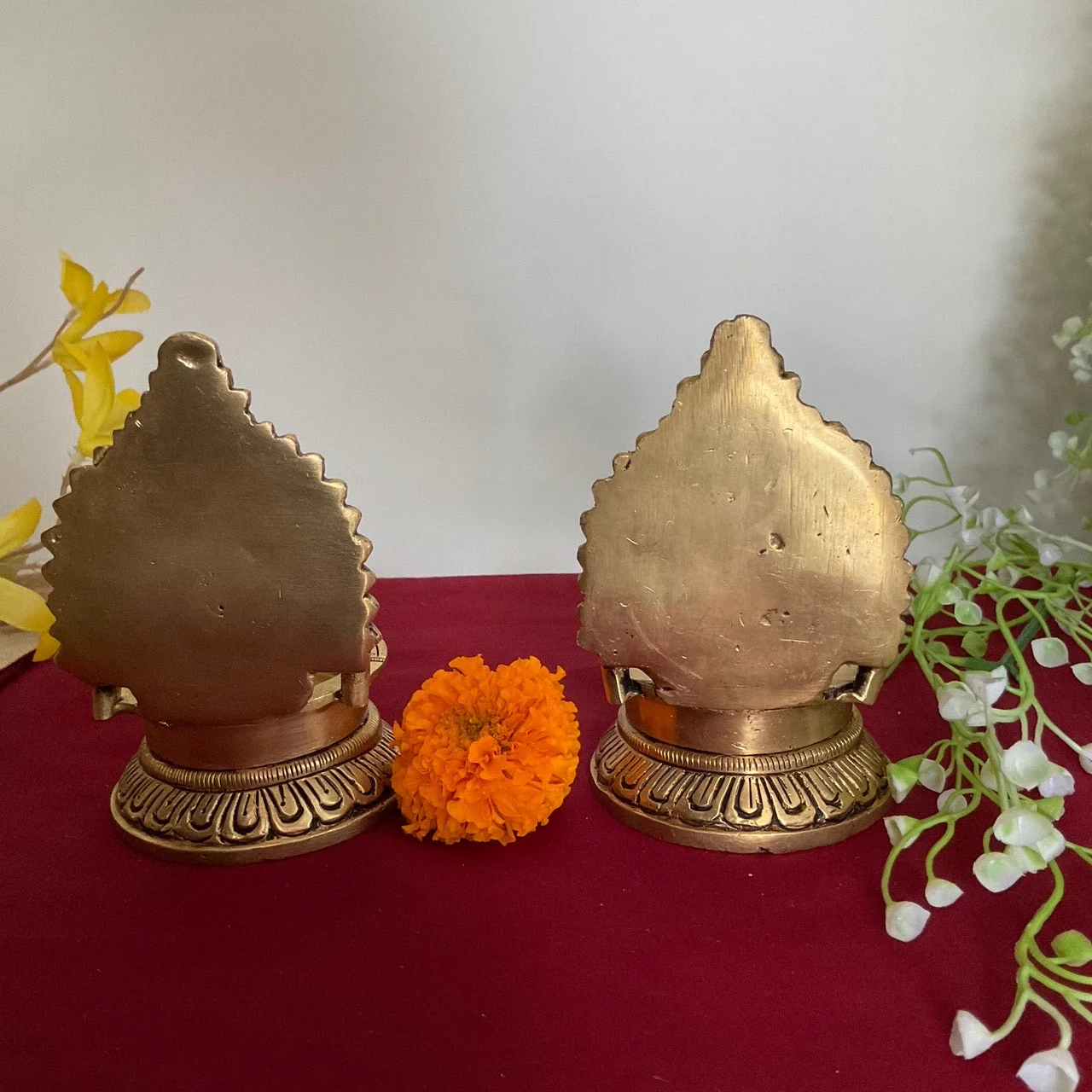 Lakshmi Ganesha Vilakku Diya (Set of 2) - Handmade Brass lamp - Decorative Festive Decor