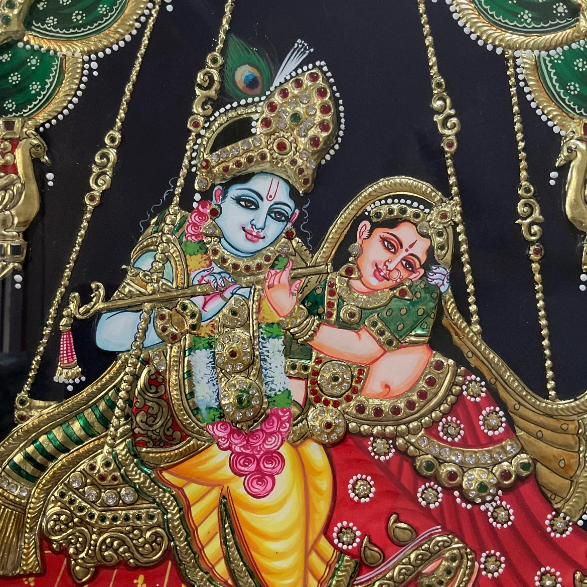 Radha Krishna 3D Tanjore Painting - Traditional Wall Art