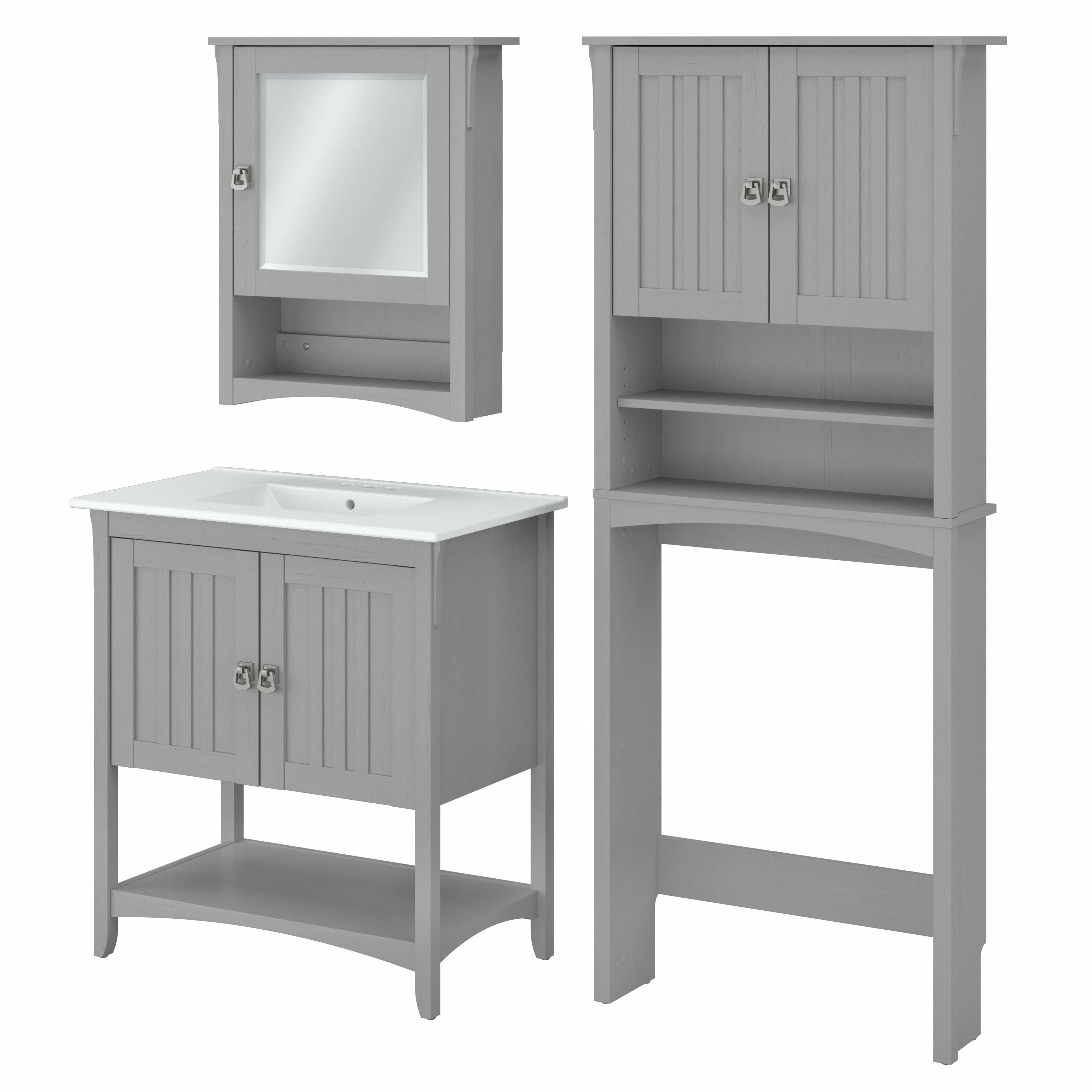 Salinas 32W Bathroom Vanity Sink with Mirror and Over The Toilet Storage Cabinet