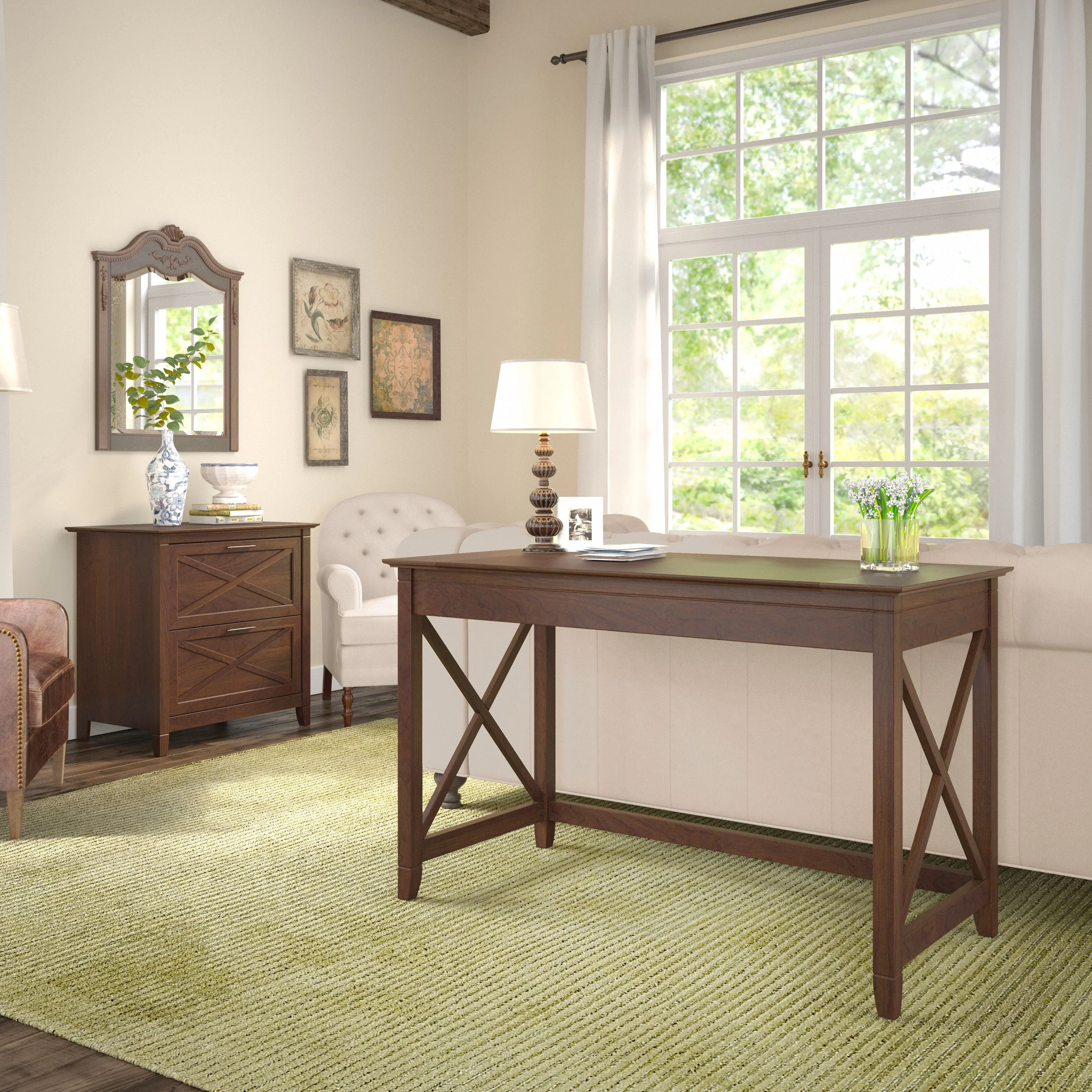 48W Writing Desk with 2 Drawer Lateral File Cabinet