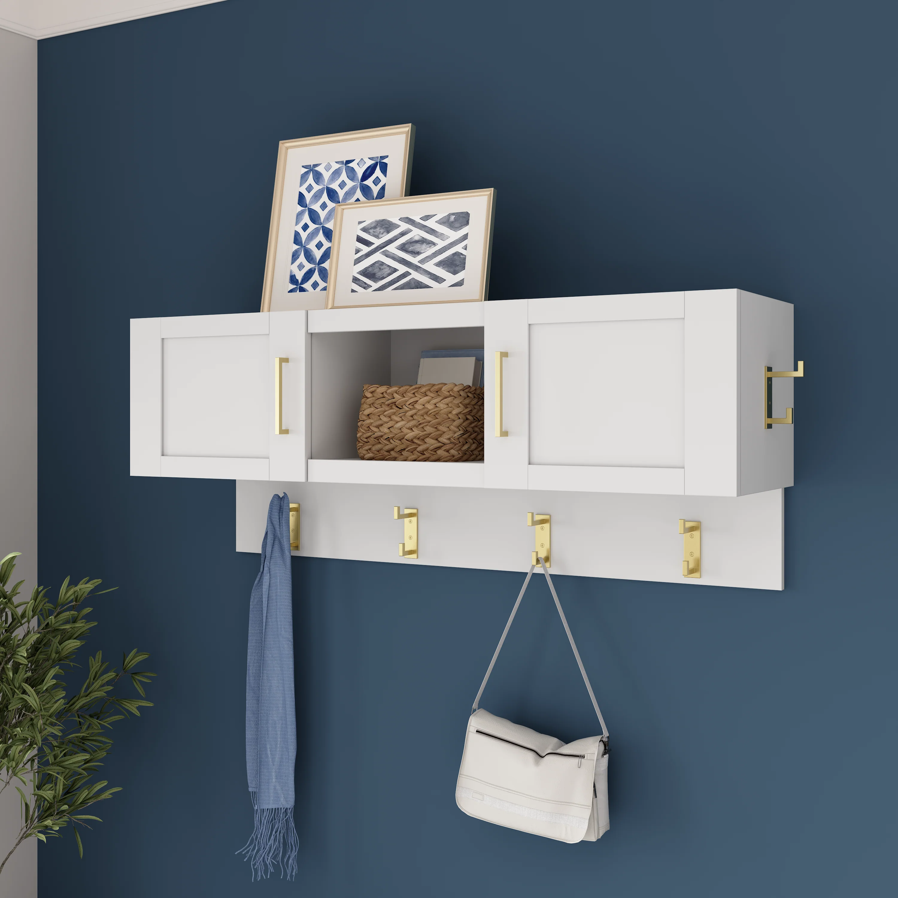 Hampton Heights 48W Wall Mounted Coat Rack with Doors