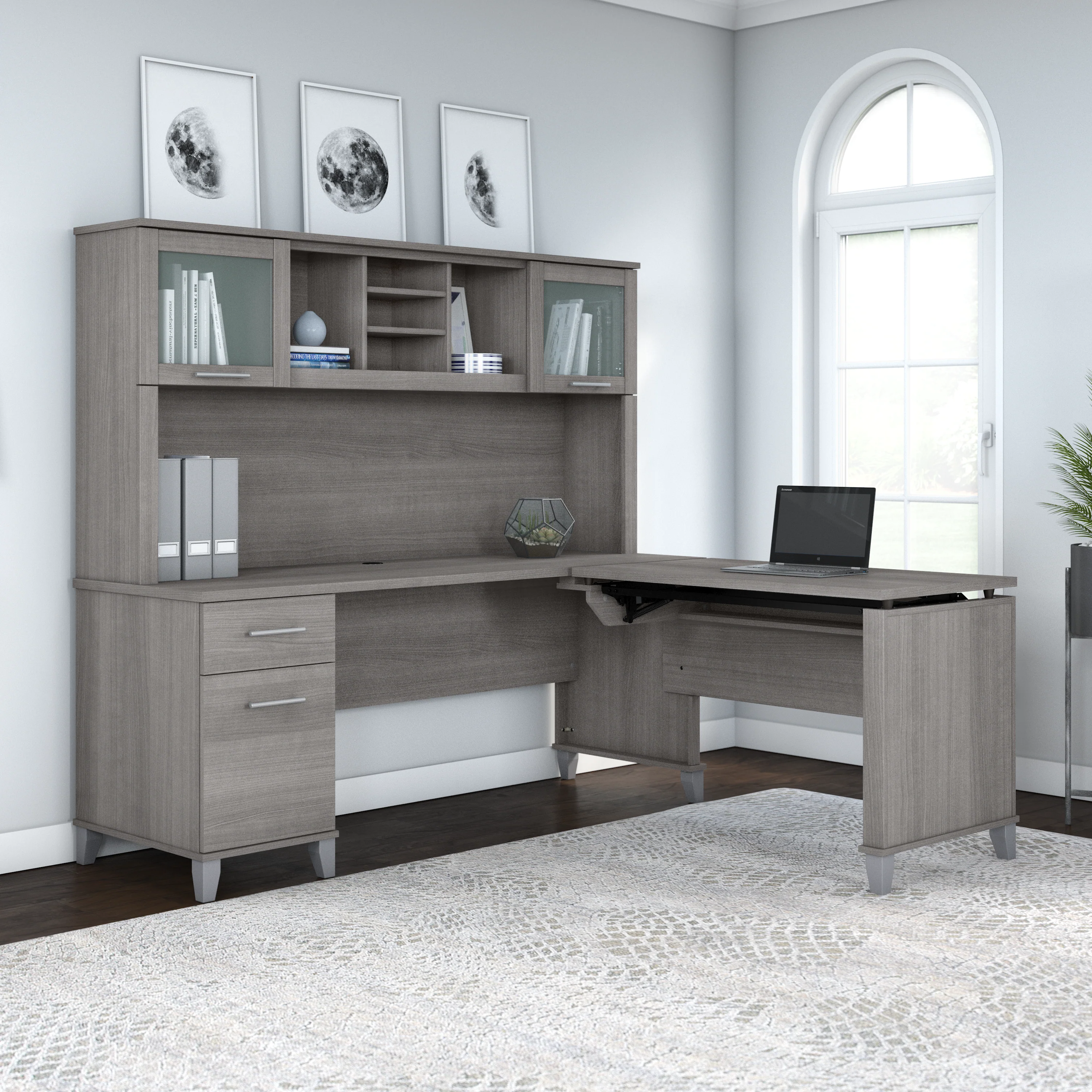 Somerset 72W 3 Position Sit to Stand L Shaped Desk with Hutch