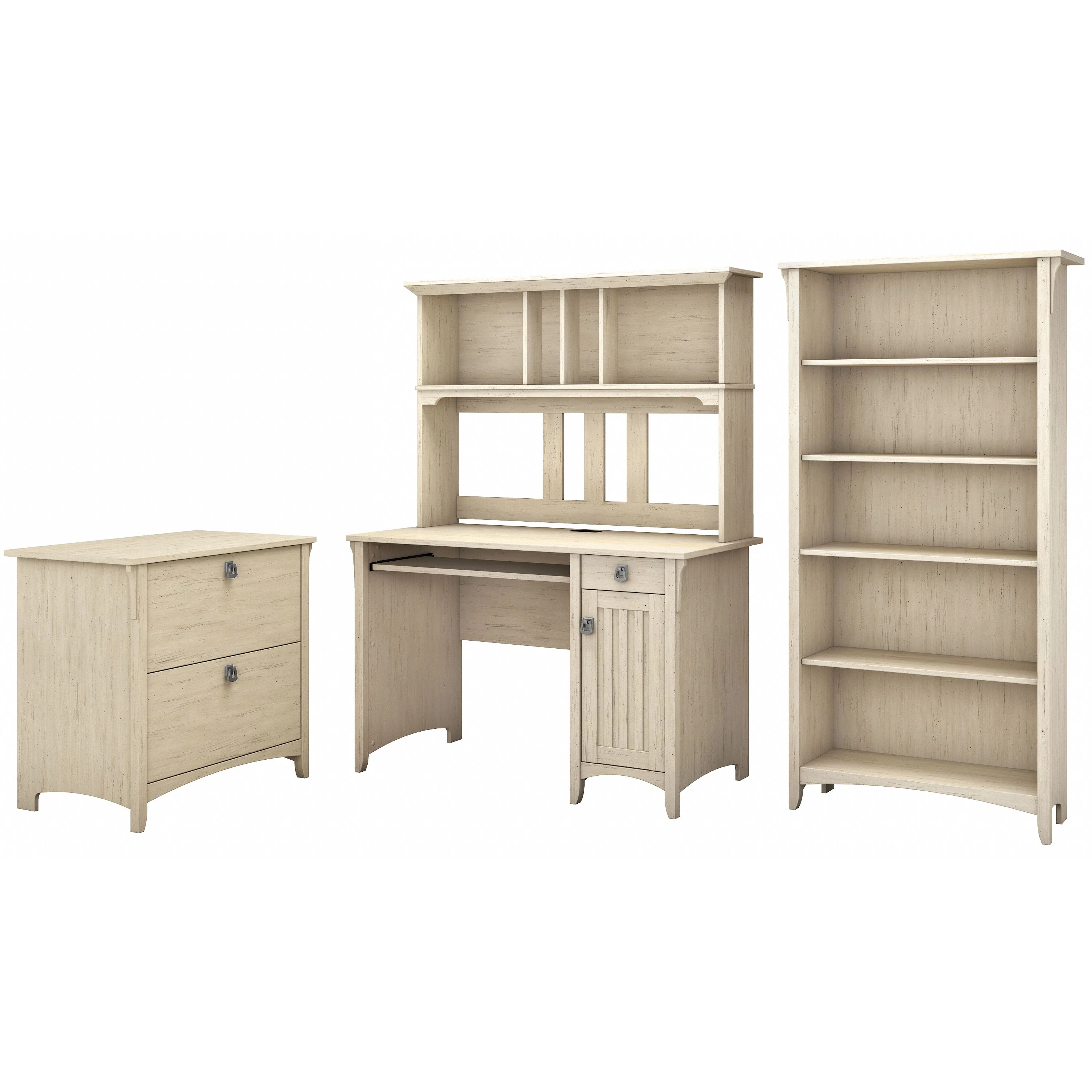 Salinas Mission Desk with Hutch, Lateral File Cabinet and 5 Shelf Bookcase