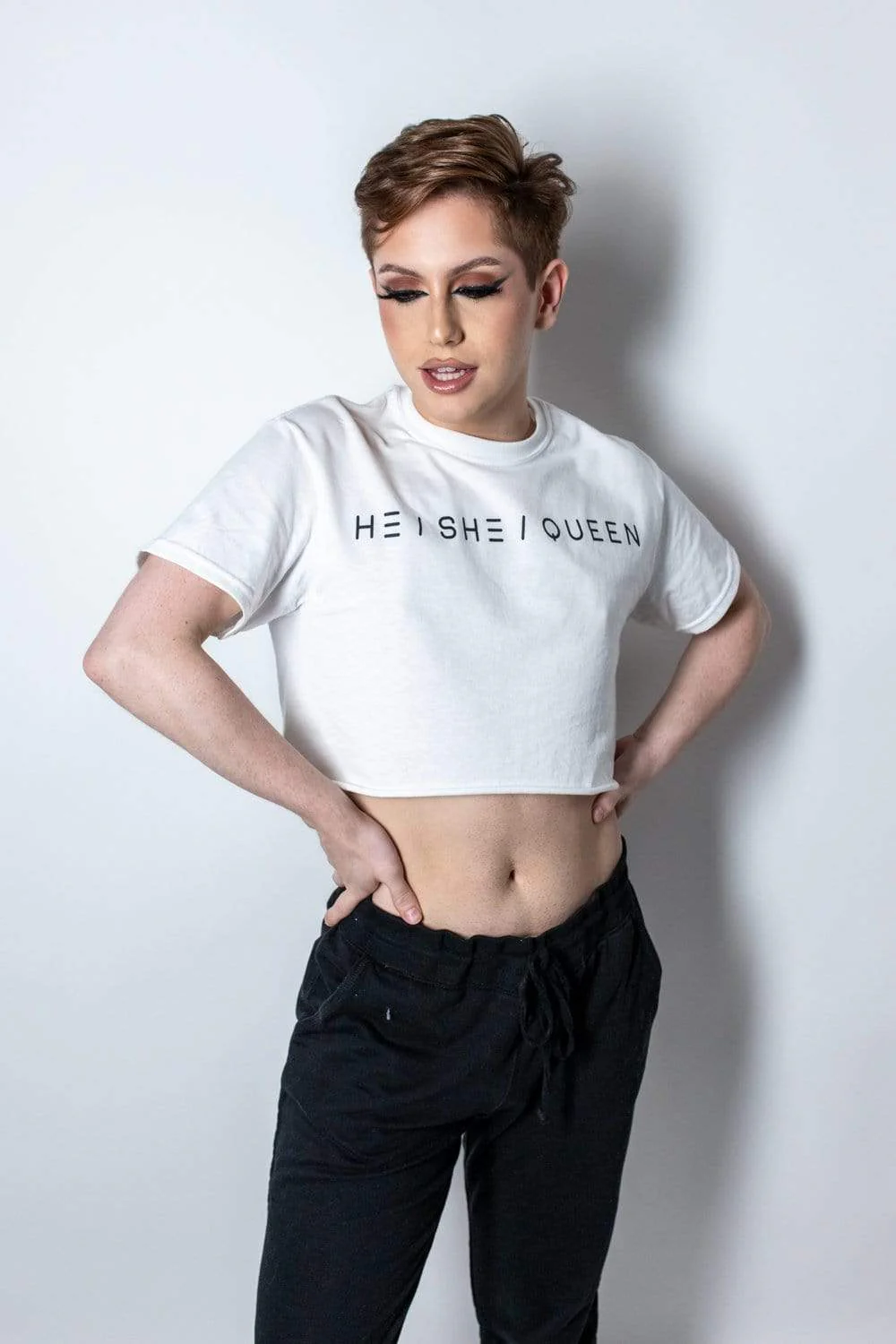 Brendan Jordan Basics V.1: He/She/Queen White Cropped Shirt