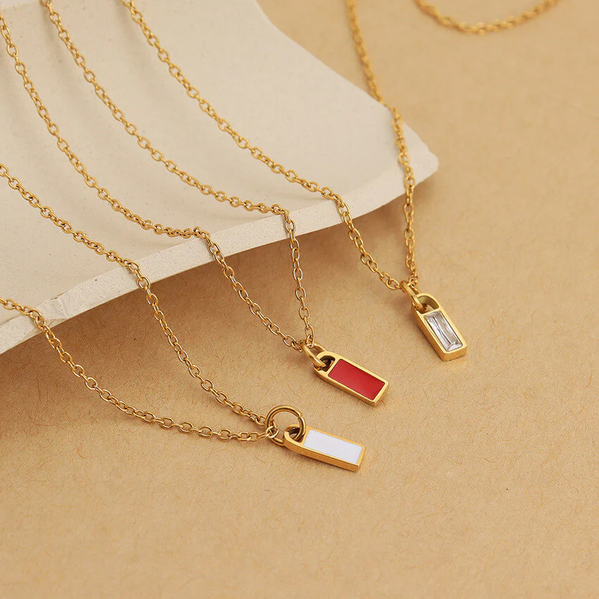 Rectangular Column Pendant Titanium Steel Necklace