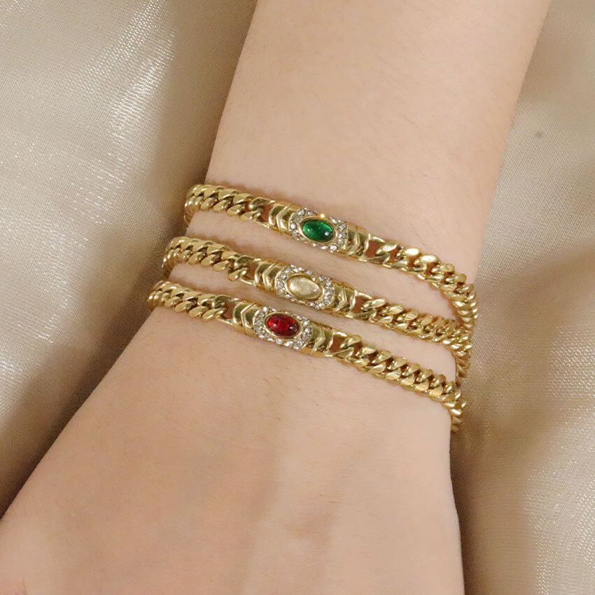 Retro Cuban Stone Bracelet