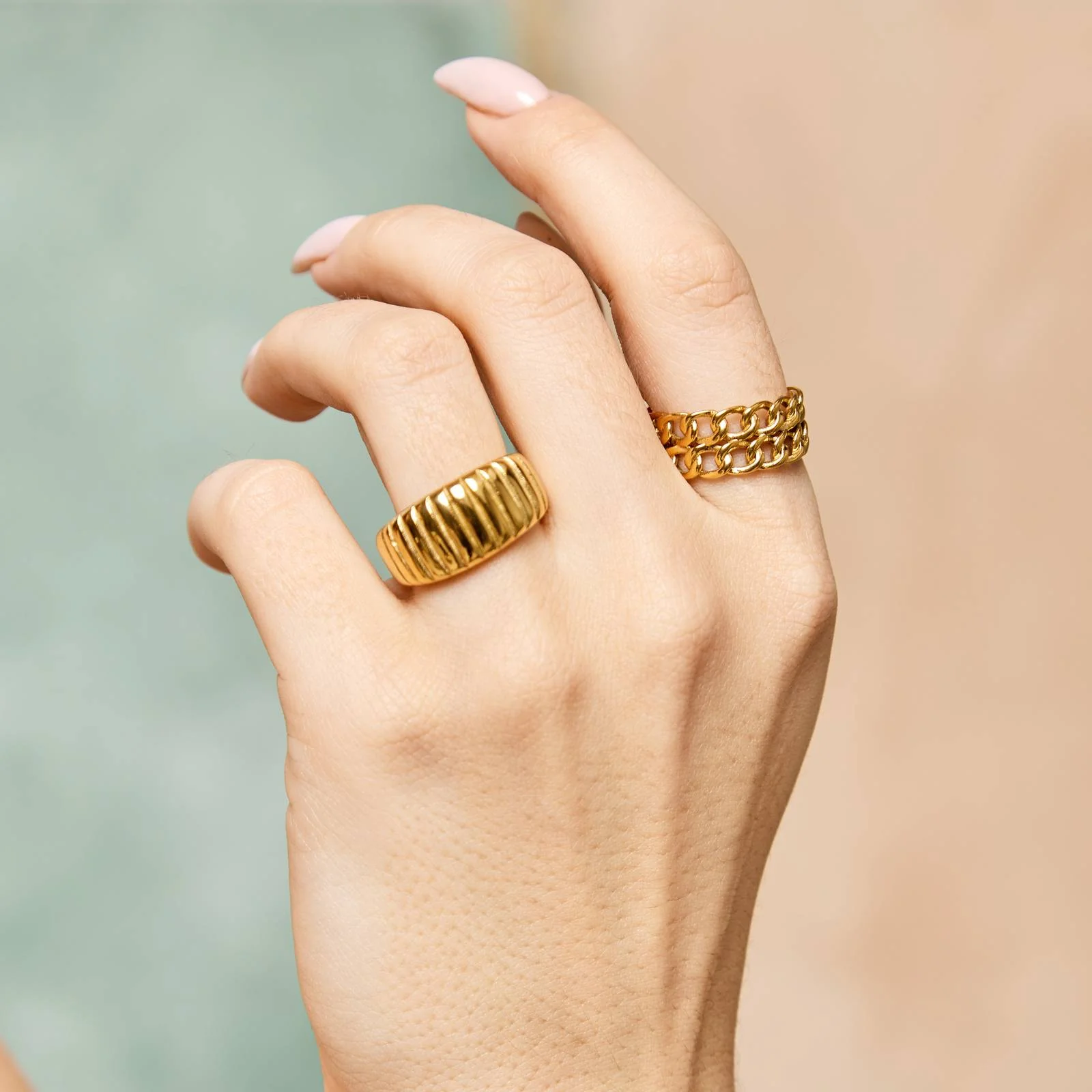 Double Gold Chain Ring