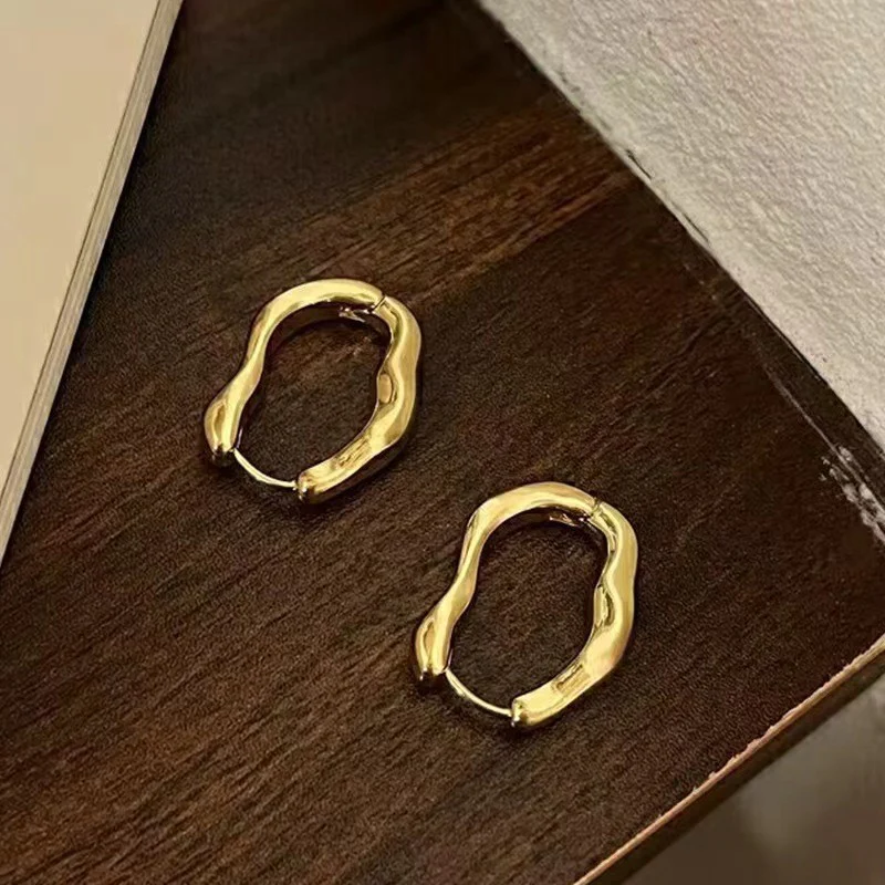 Gold colored plain ring earrings with elegant style for women's 2025 new trendy earrings, niche design, high-end ear ring earrings