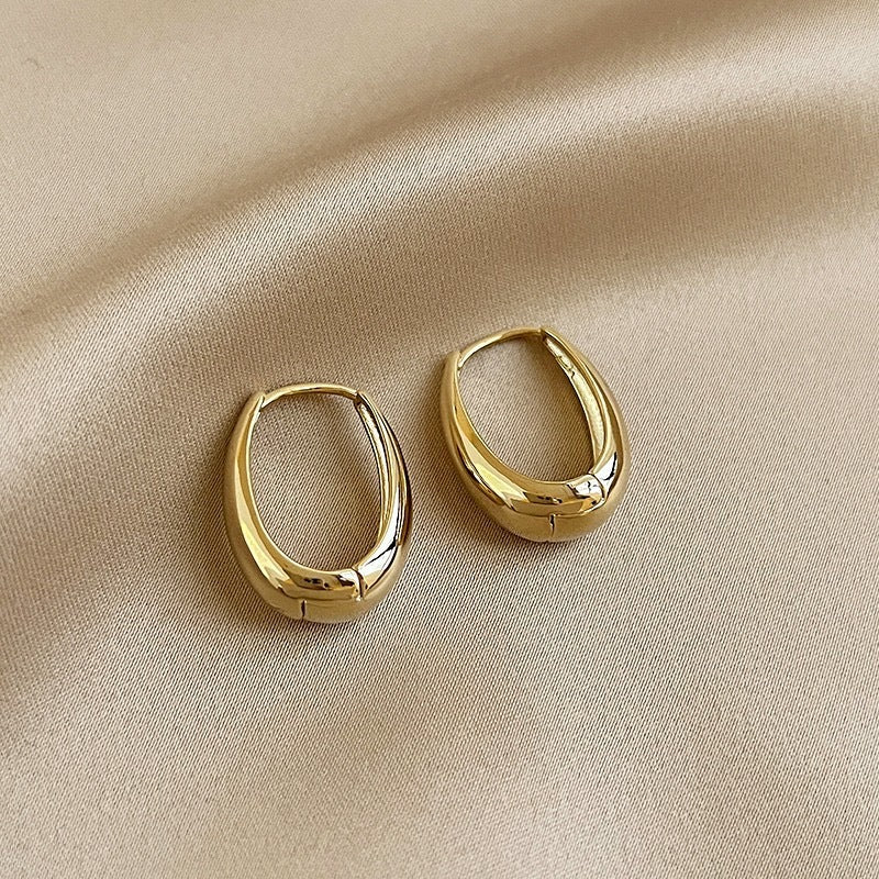 Gold colored plain ring earrings with elegant style for women's 2025 new trendy earrings, niche design, high-end ear ring earrings