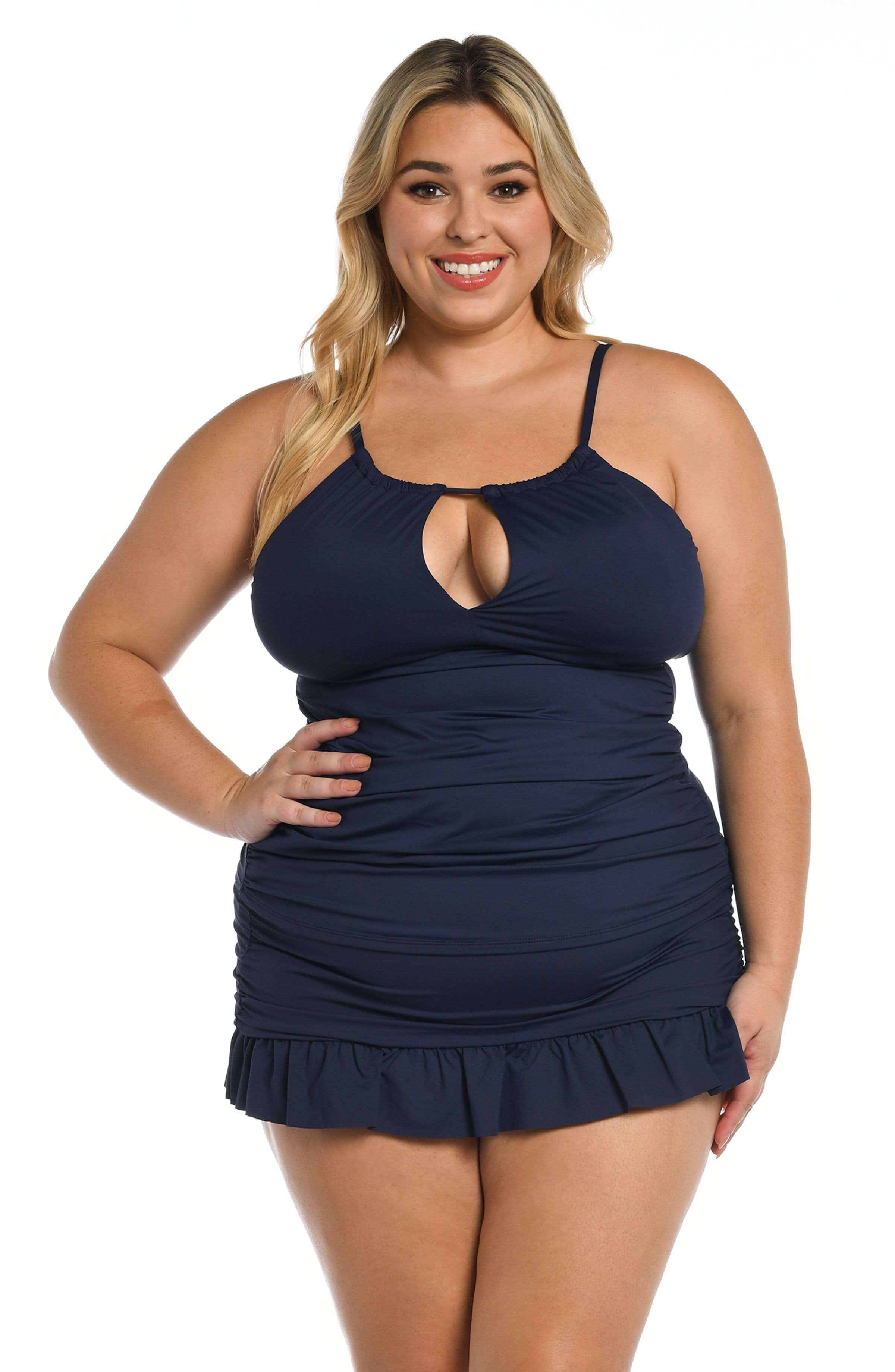 Island Goddess High Neck Keyhole Tankini Top - Indigo
