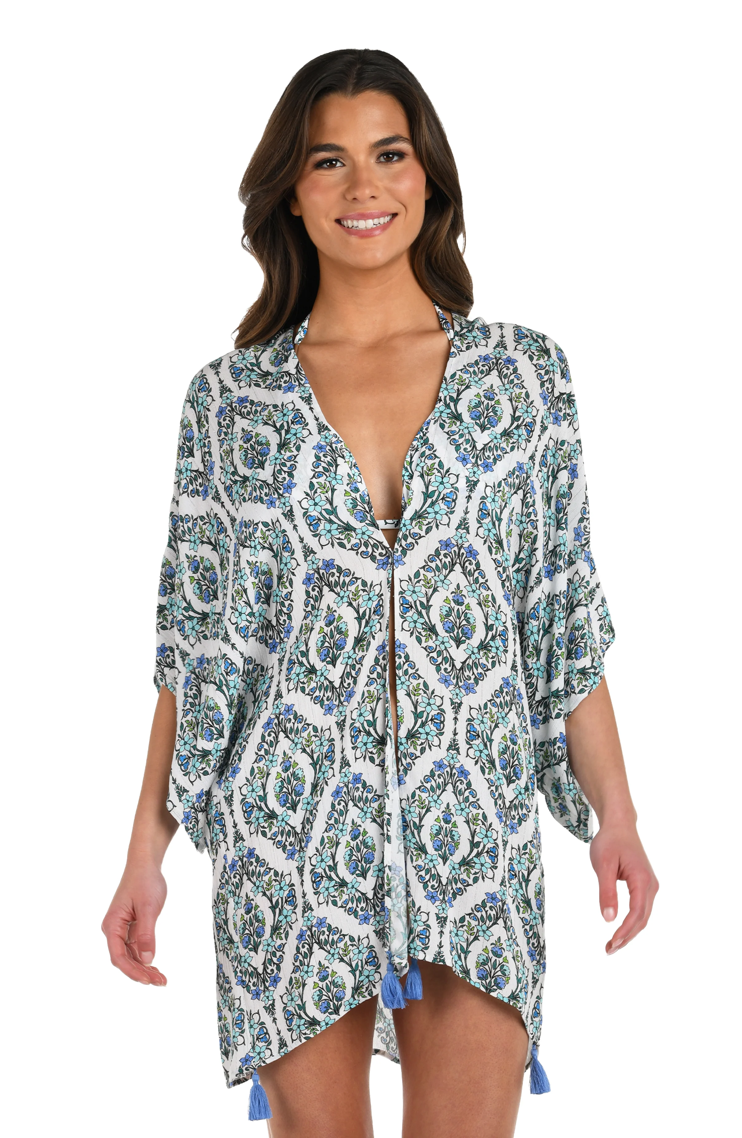Deja-Blue Diamond Kimono Cover Up