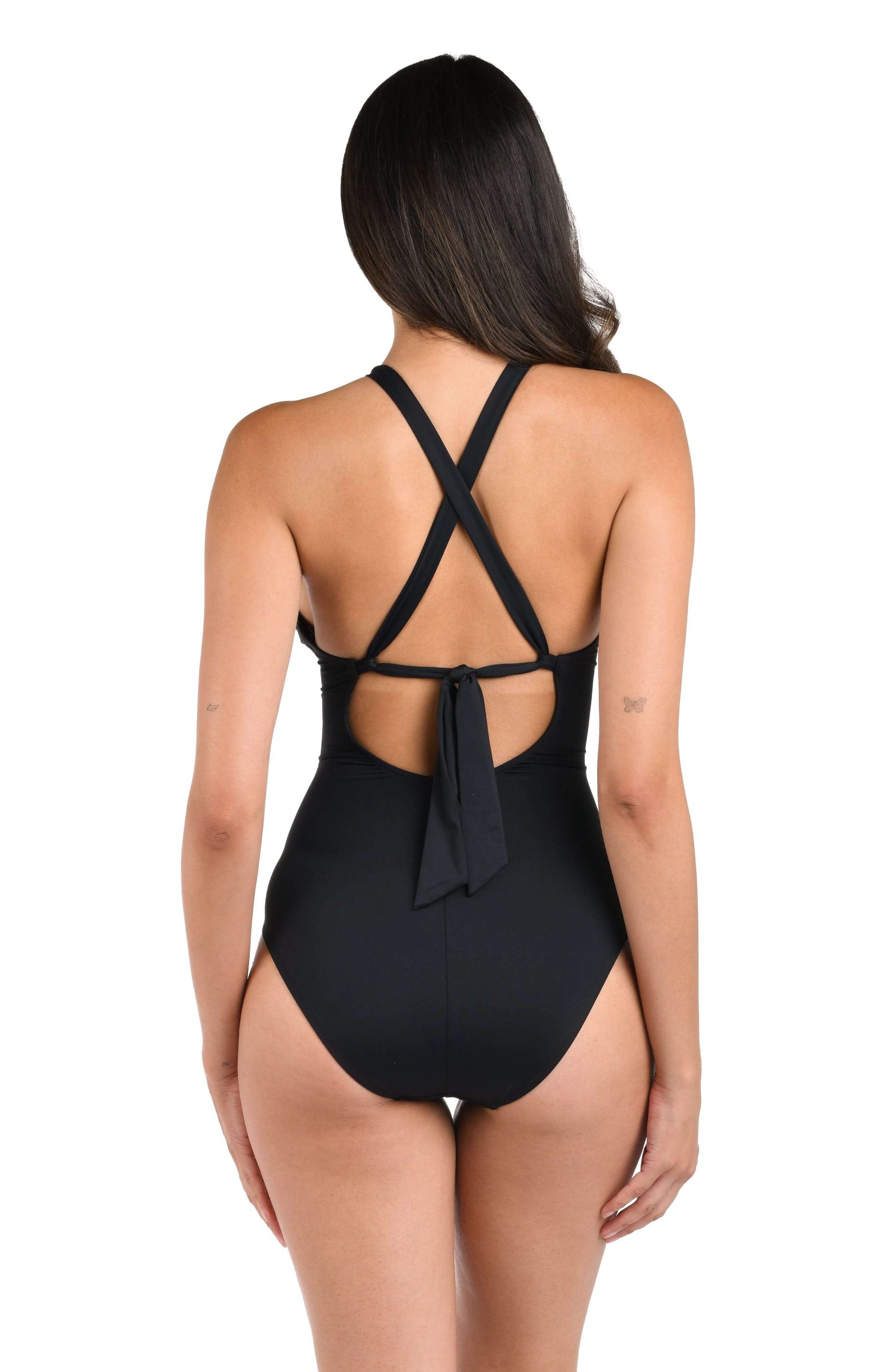 Island Goddess High Neck Keyhole One Piece - Black