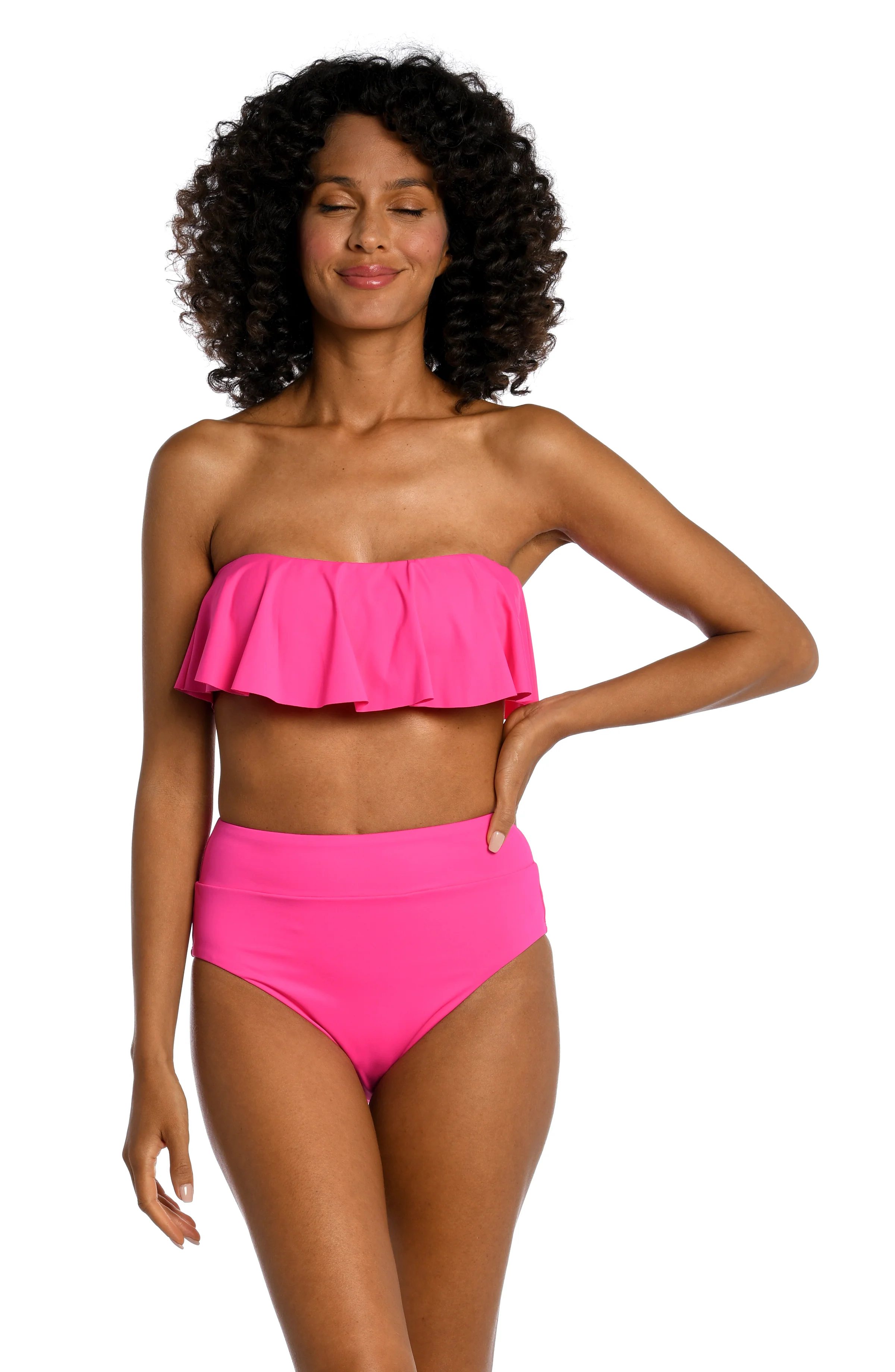 Island Goddess Ruffle Bandeau Bra Top - Pop Pink - FINAL SALE