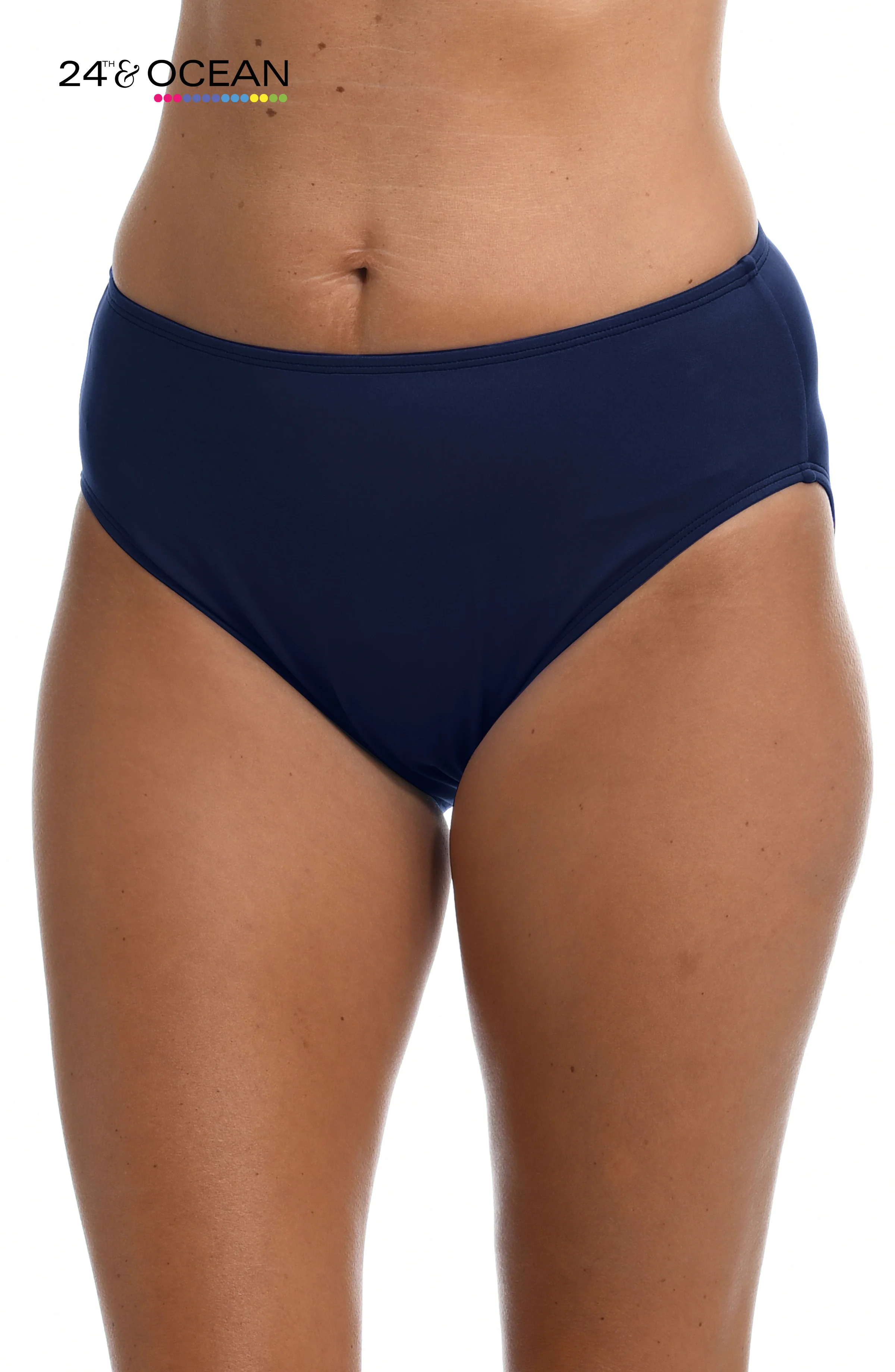 24th & Ocean Solid Mid Waist Hipster Bikini Swimsuit Bottom - FINAL SALE