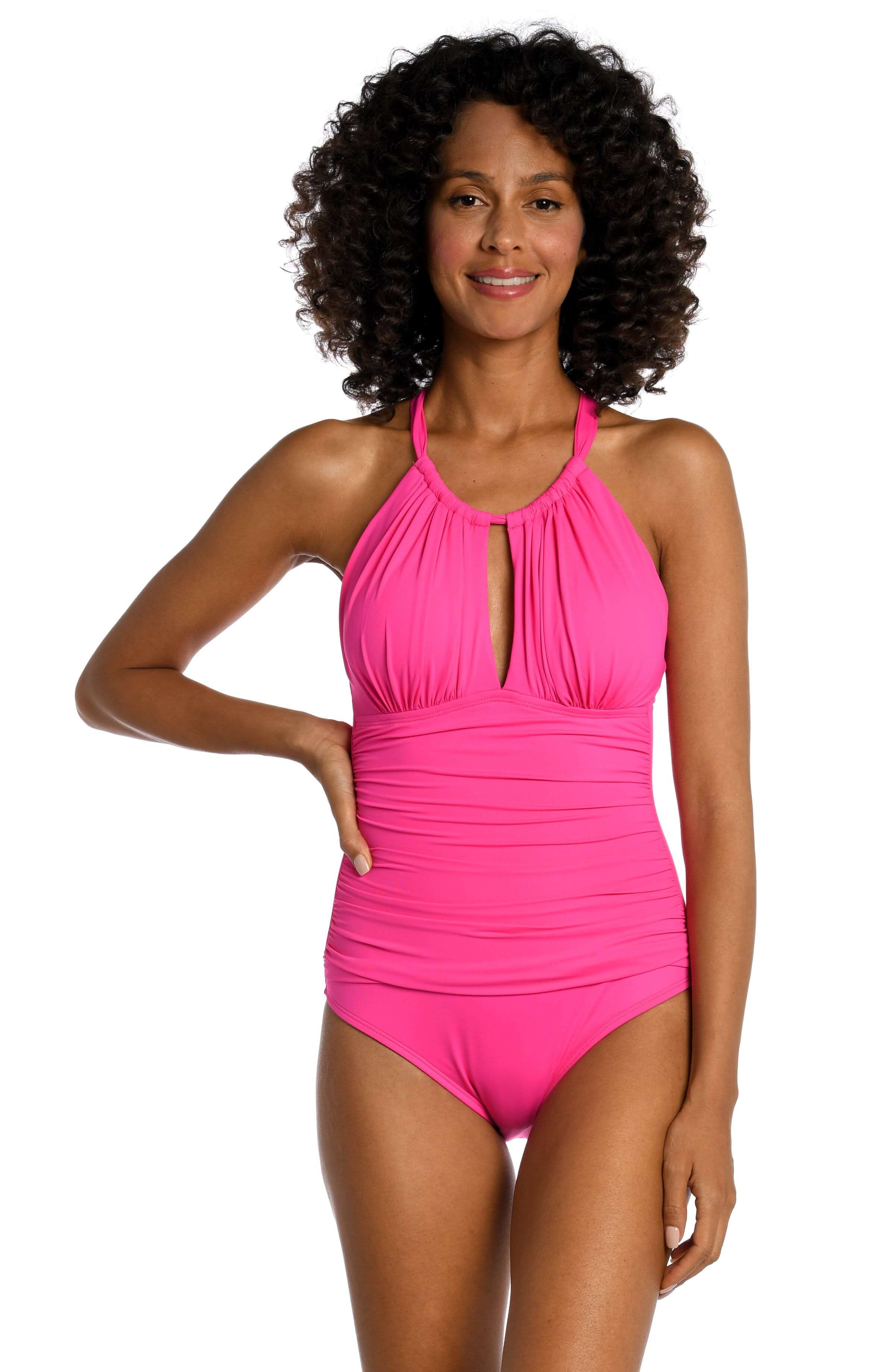 Island Goddess High-Neck Keyhole One Piece - Pop Pink - FINAL SALE